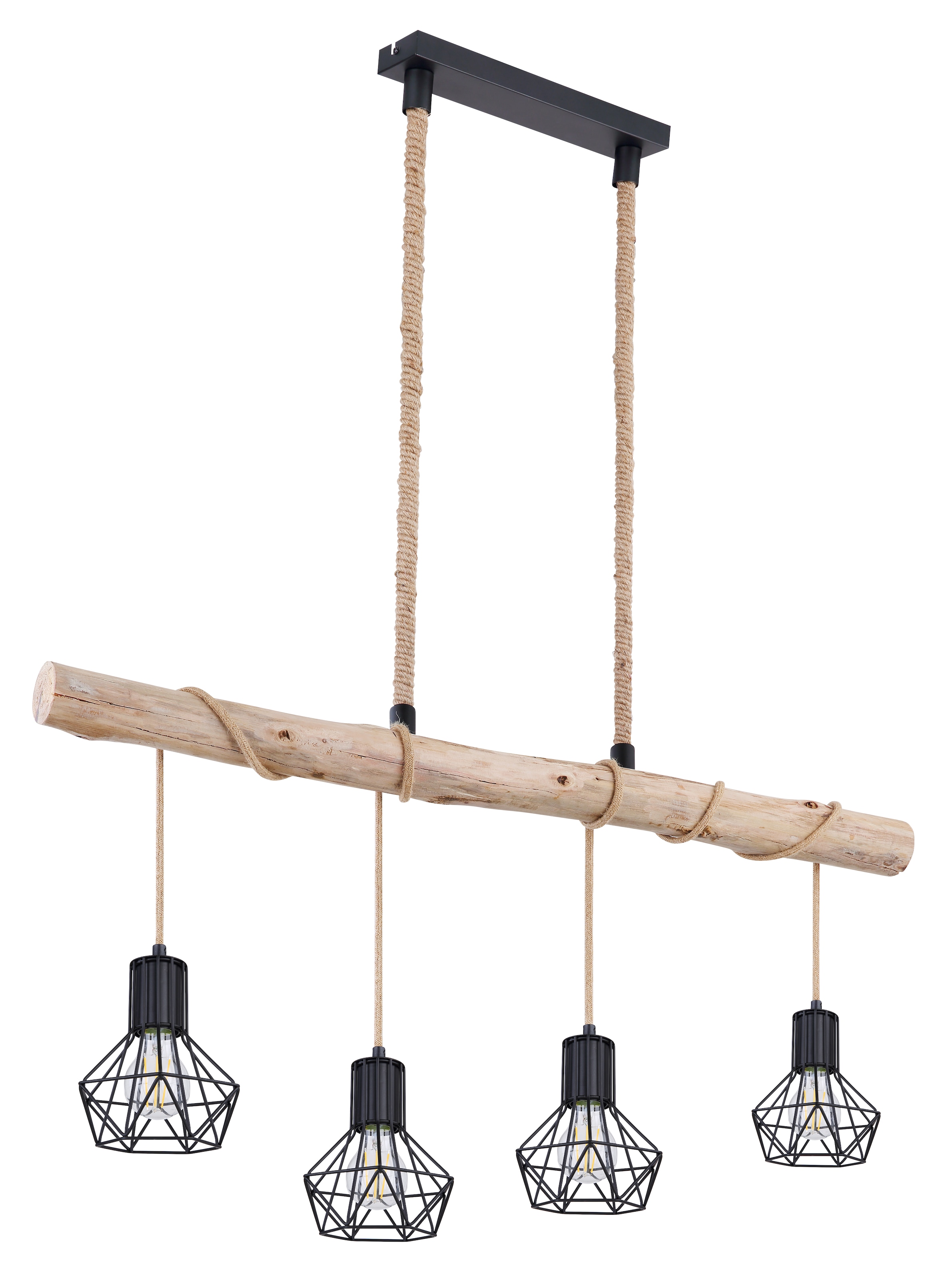 GLOBO LIGHTING Hängeleuchte »PRISKA« E27 1 Stk. Hängeleuchte Schwarz/Holz/Hanf, E27