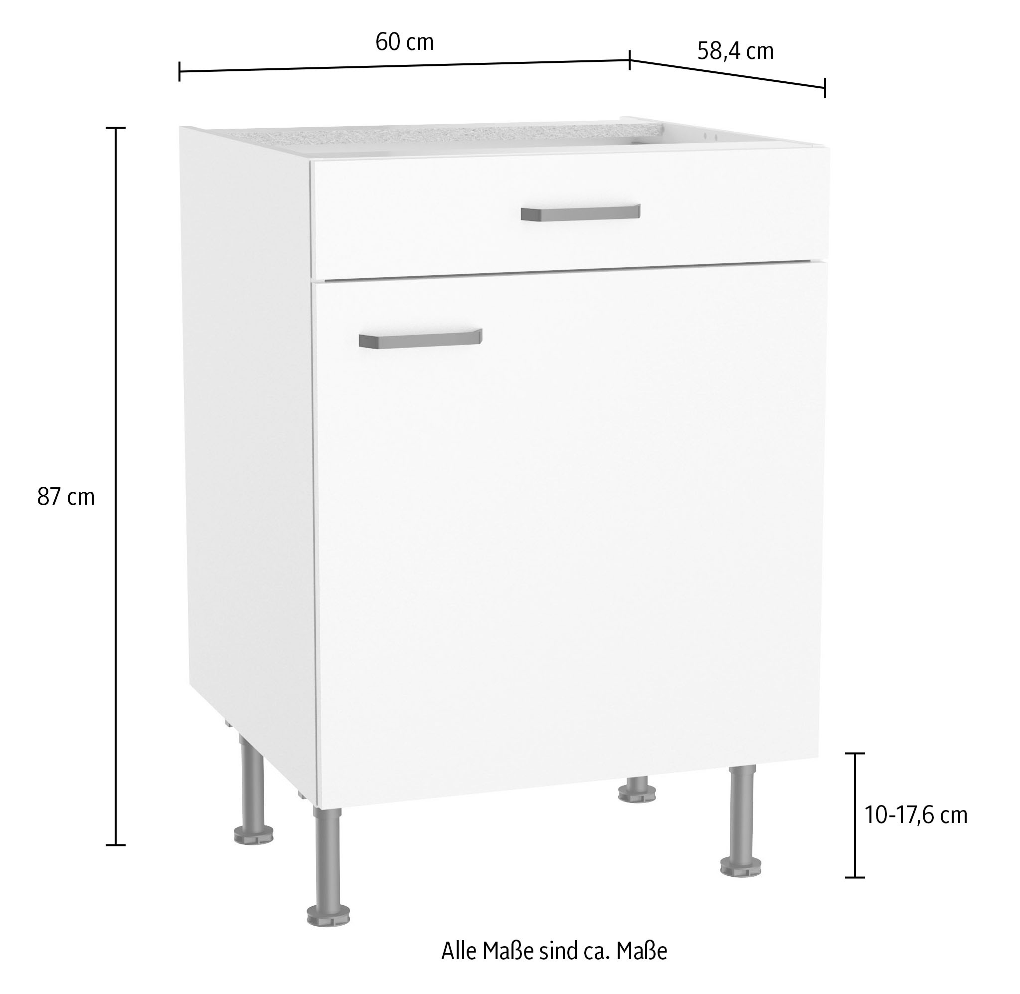 KOCHSTATION Unterschrank »KS-Paula« 60 cm breit, 87 cm hoch, mit 1 Schubkasten, 1 Tür, 1 Einlegeboden