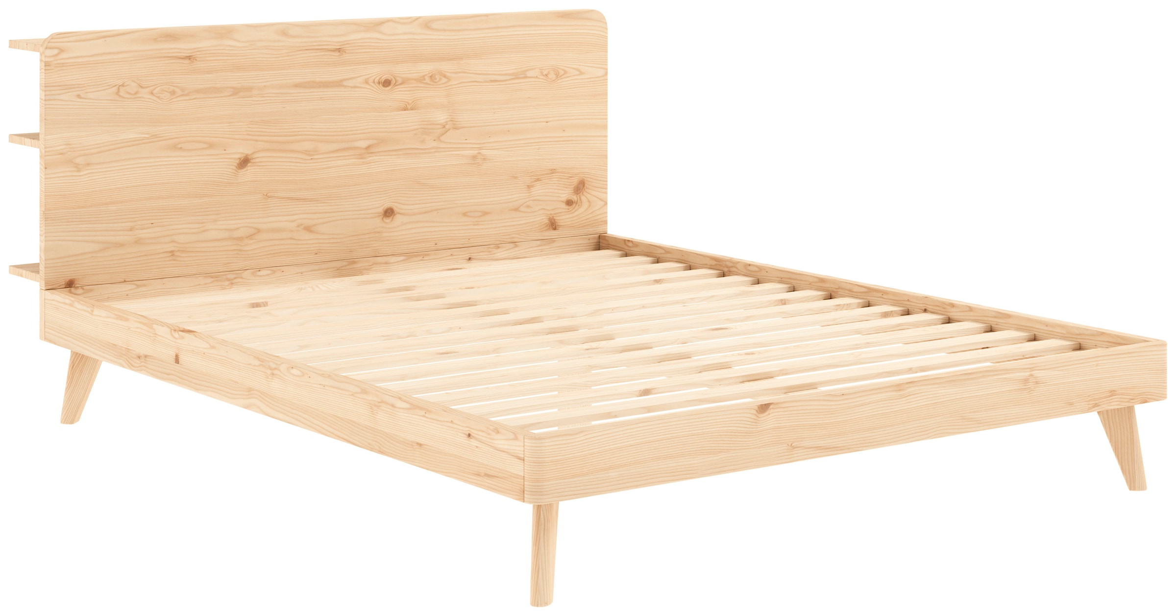 Karup Design Bettgestell »RETREAT BED«, aus Kiefer massiv mit Lattenrost, Kopfteil mit 3 Ablagen