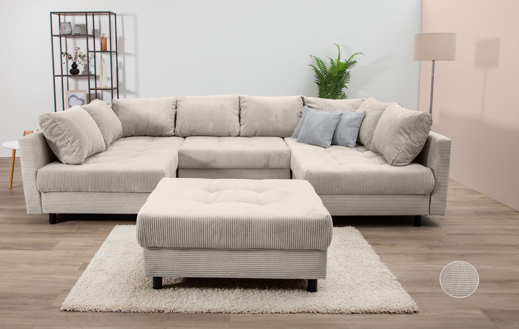 COLLECTION AB Wohnlandschaft "Toni U-Form, B: 298 cm, XXL-Liegefläche 282x178 cm mit Hocker" Set: Sofa & Hocker, 3 Zierkissen, Federkern