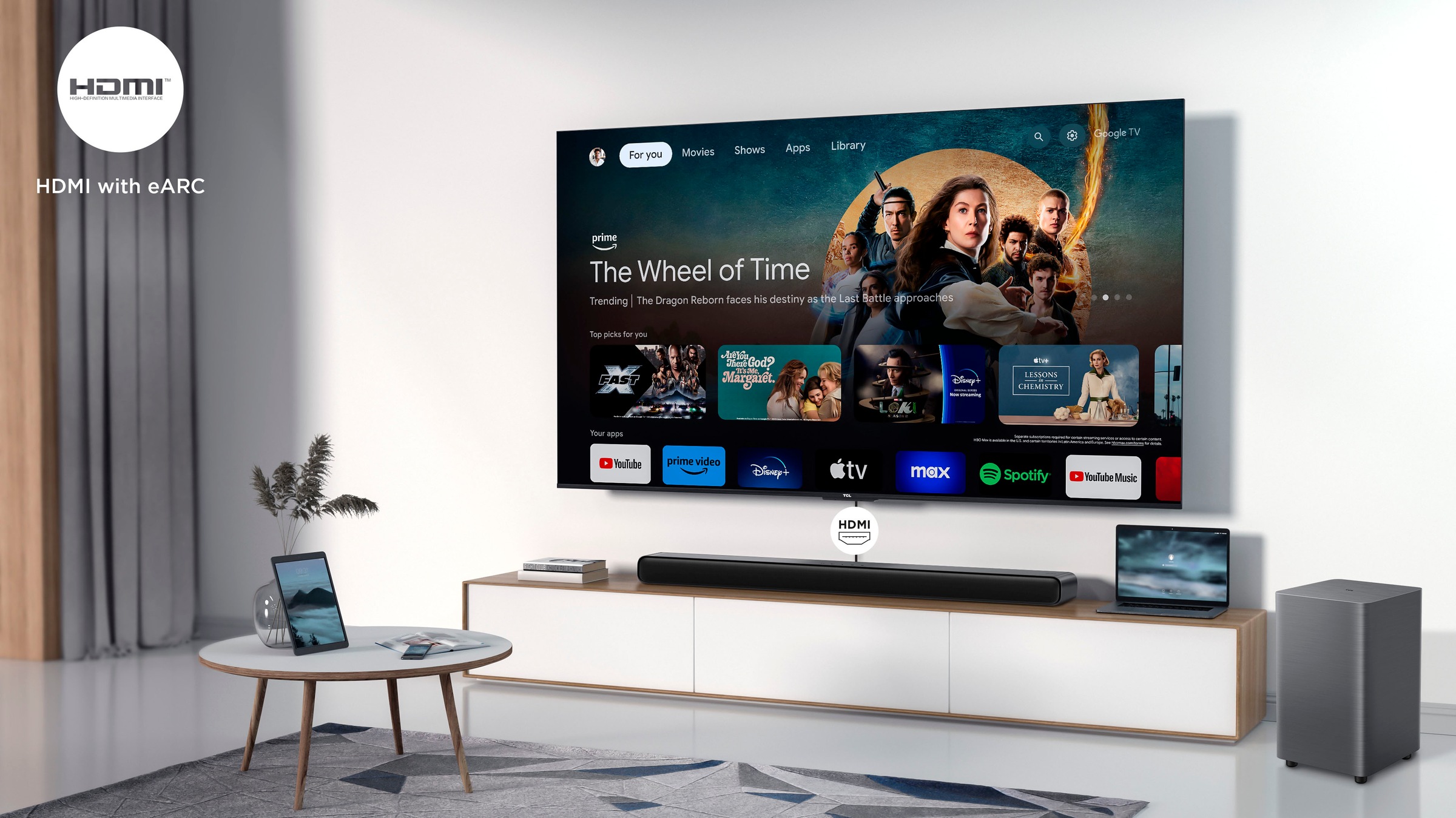 TCL Soundbar »S55H 2.1-Kanal DTS Virtual:X«, Dolby Atmos, Bluetooth 5.2, HDMI, 220 Watt, Wandhalterung, Subwoofer