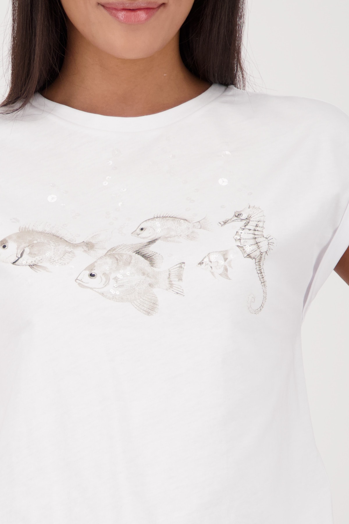 Monari T-Shirt »Shirt Fische + Pailetten«, Mit Rundhalsausschnitt