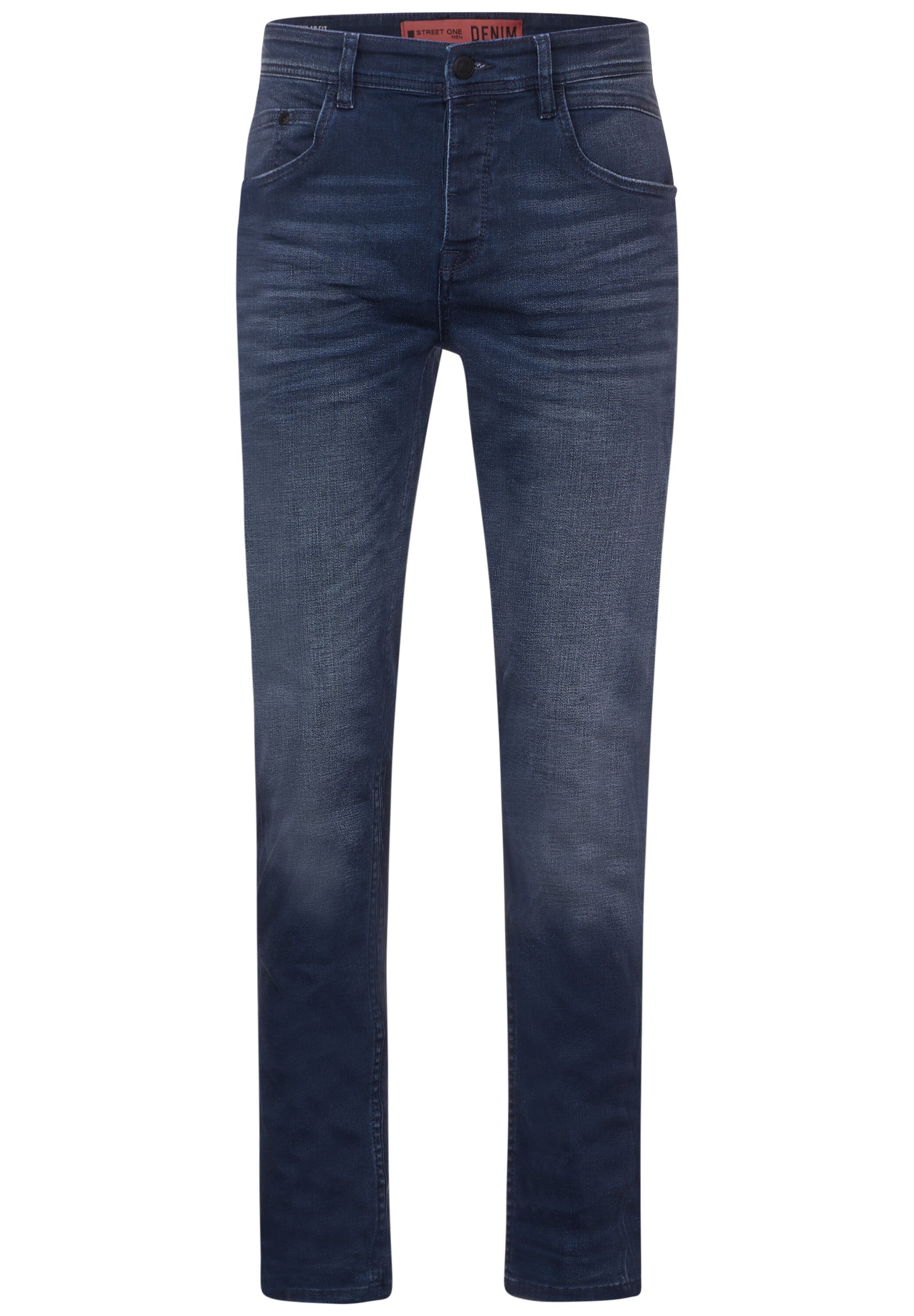 STREET ONE MEN Gerade Jeans, in dunkelblauer Waschung