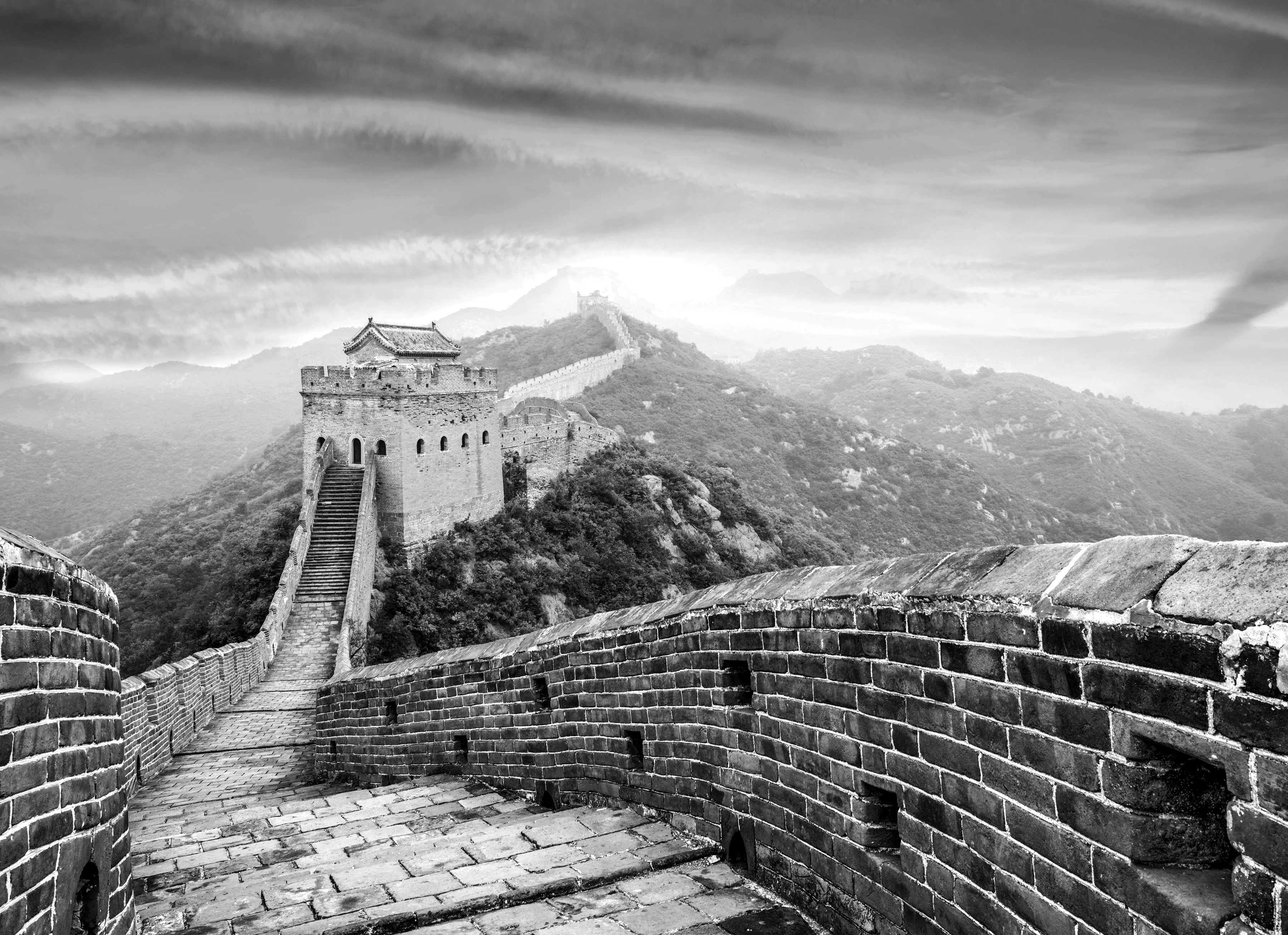 Papermoon Fototapete "Chinesische Mauer Schwarz & Weiß"