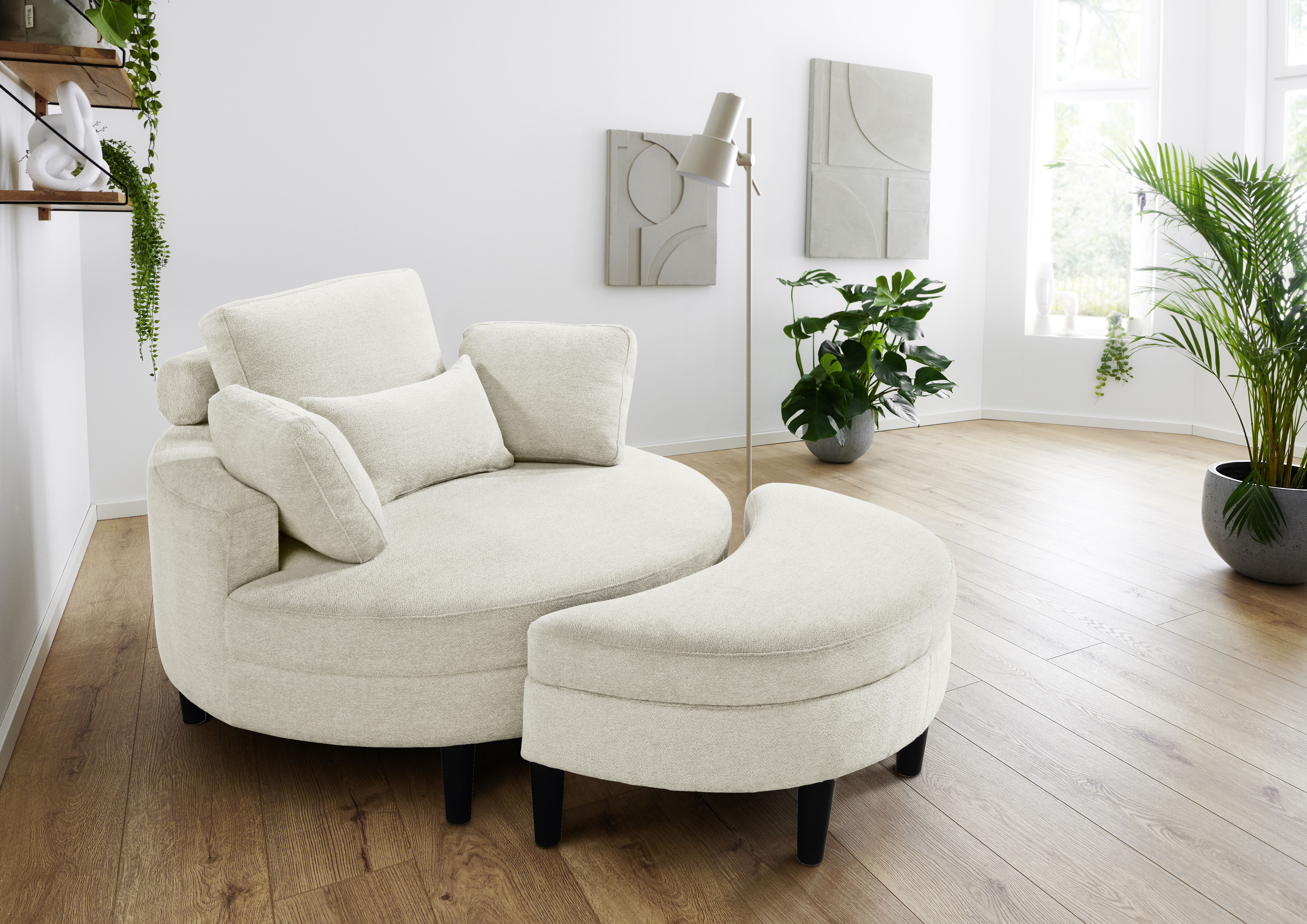 OTTO home "Ravi Sessel, B: 114 cm, Sitzhöhe: 42 cm" XXL- Sessel, mit Stauraumhocker, Rückenstütze & 4 Zierkissen