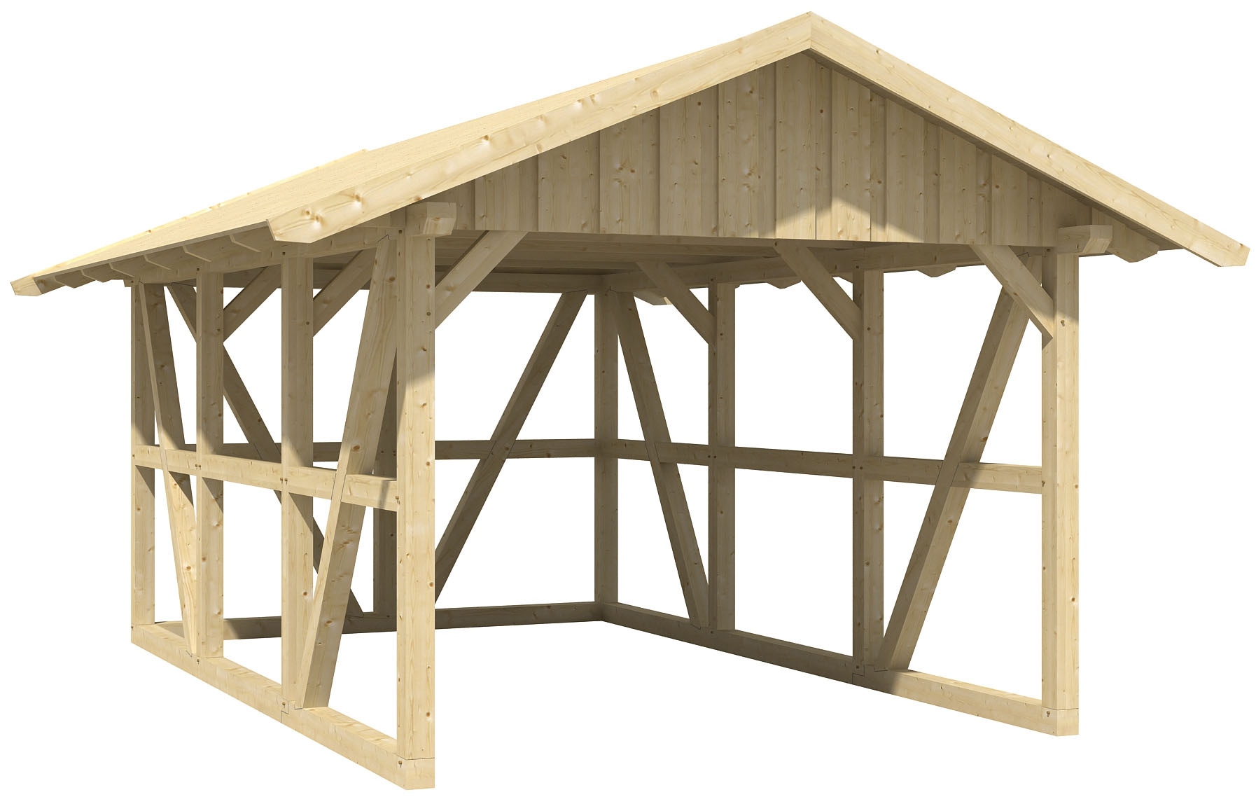 Skanholz Einzelcarport "Schwarzwald" Massivholz 300 cm Eiche hell mit Rückwand, mit Dachschalung