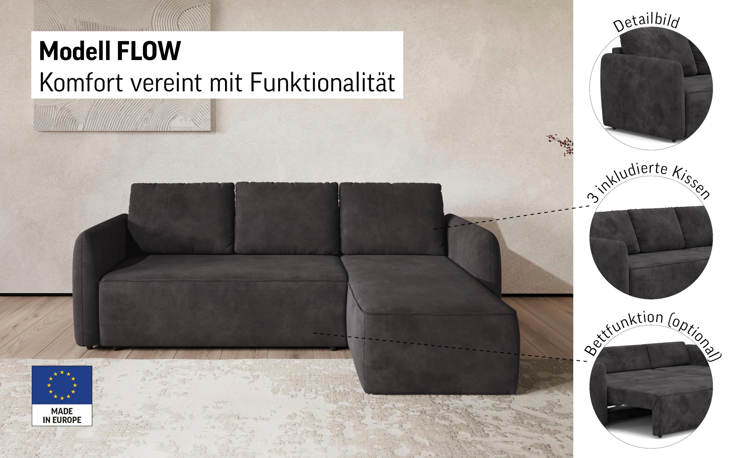Thumbnail - COTTA Ecksofa "Flow L-Form, Breite 239 cm" wahlweise mit Bettfunktion