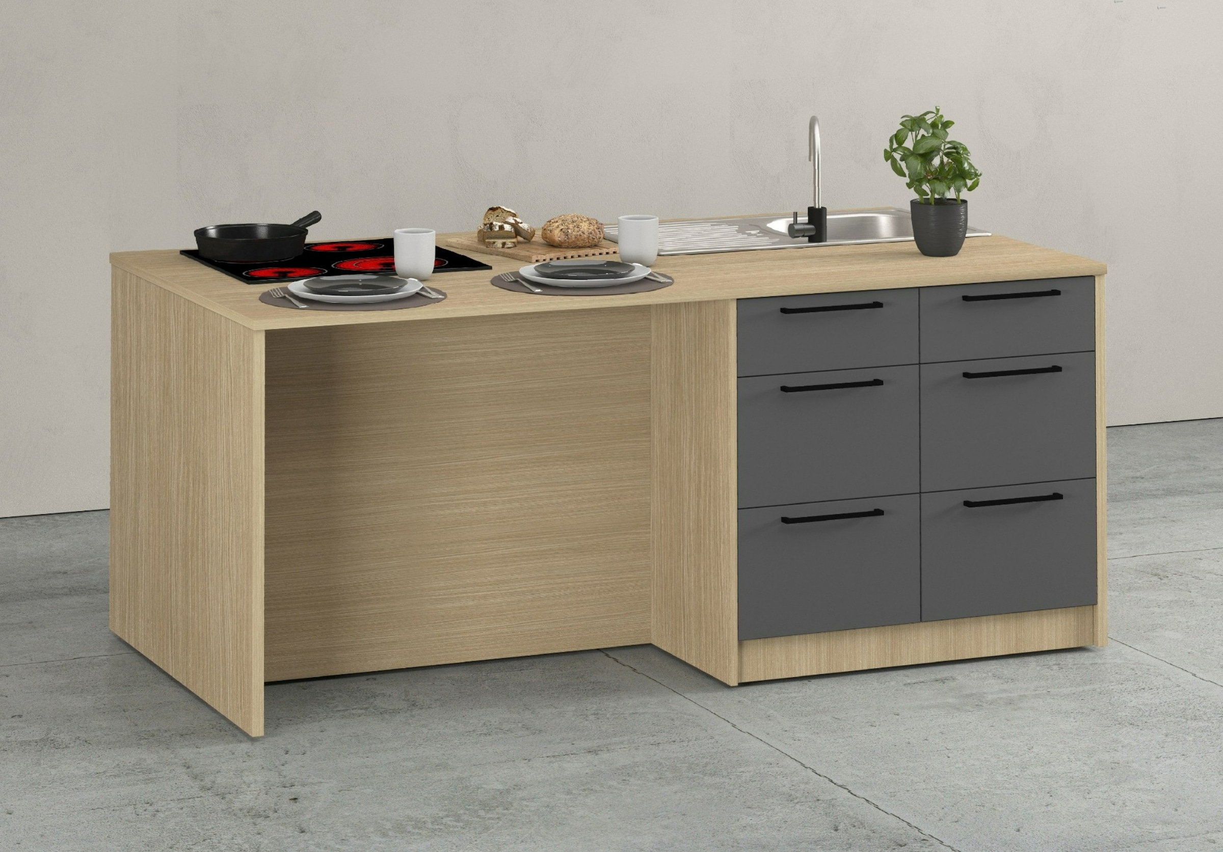 KOCHSTATION Kücheninsel »KS-Luna« Breite 200 cm, wahlweise mit Hanseatic-E-Geräten