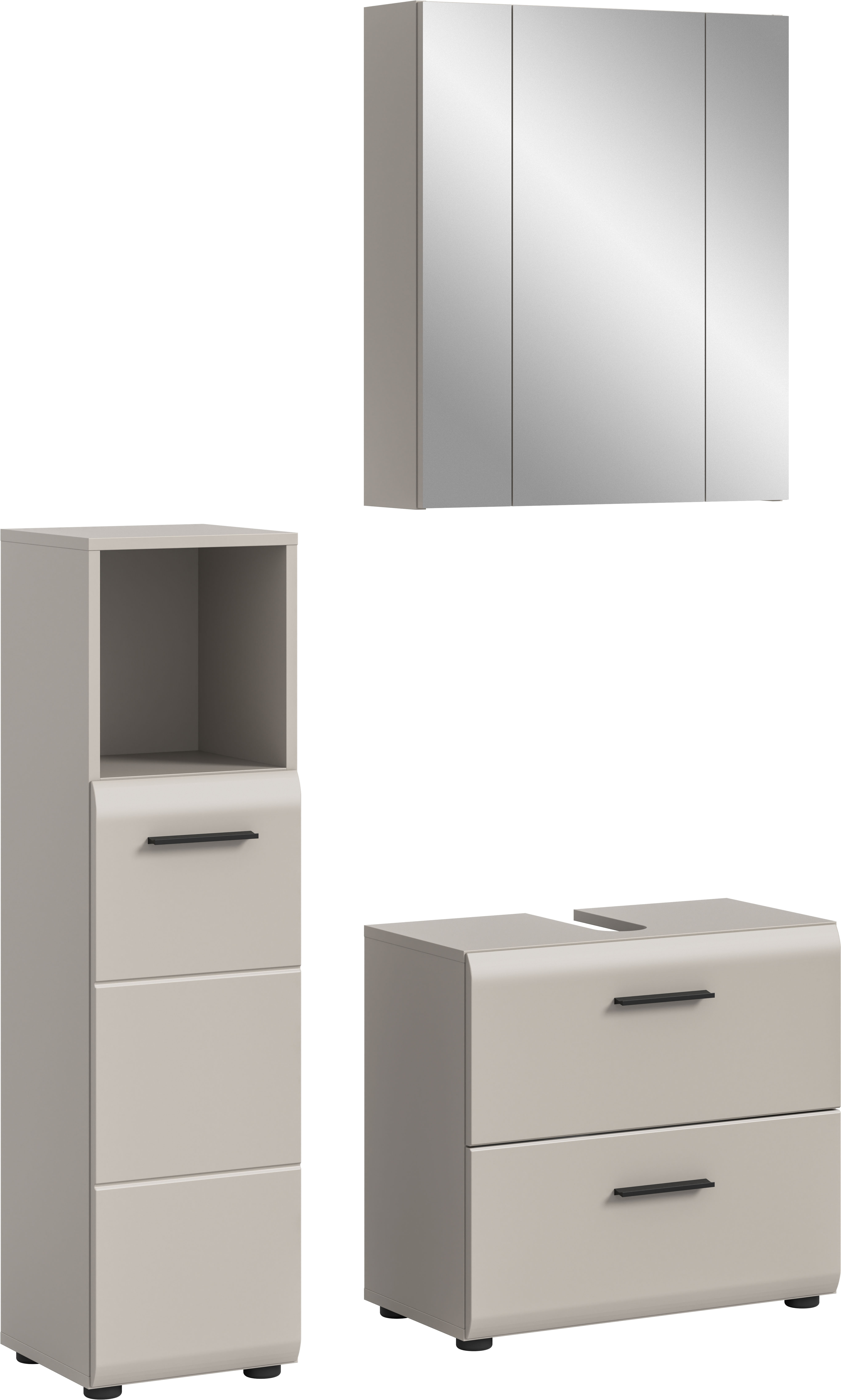 welltime Badmöbel-Set "FLORENZ, 3-teilige Badkombination, hochwertige MDF-Front" Set, best. aus: Midischrank hoch, Waschbeckenunterschrank, Spiegelschrank, 3 Stk. tlg.