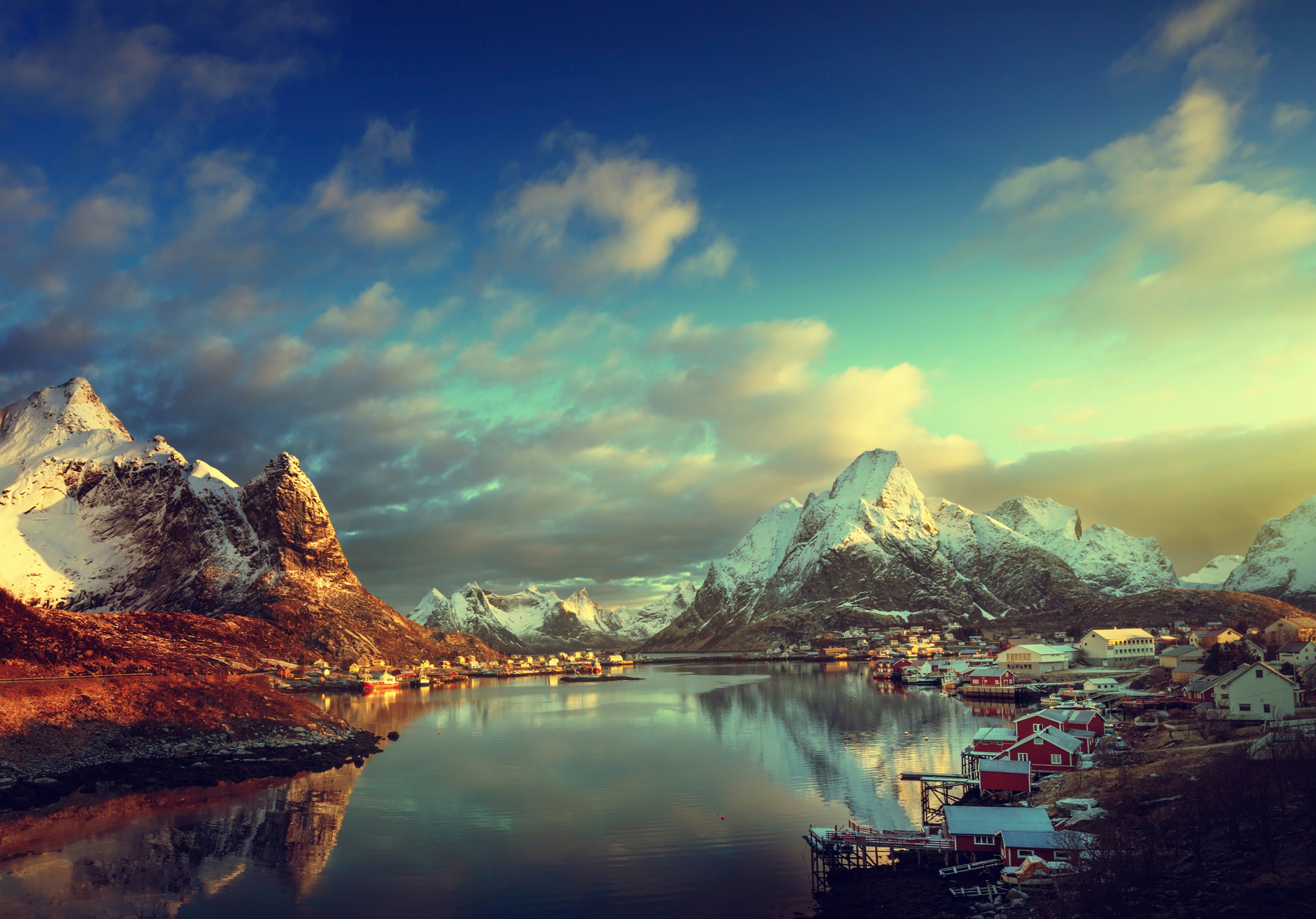Papermoon "LOFOTEN-INSELN-SEE GEBIRGE BERGE ALPEN SONNE DORF MEER"
