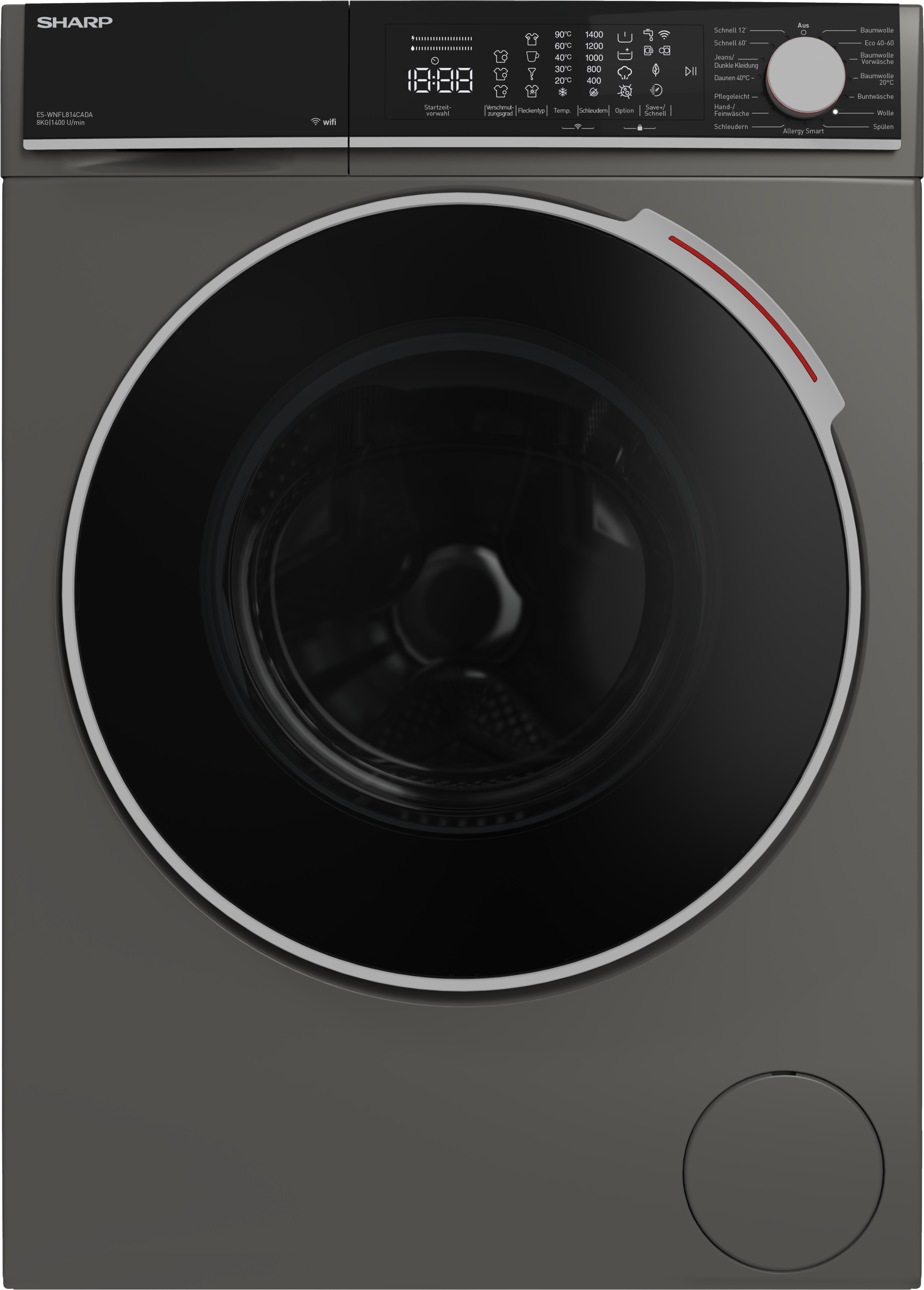 Sharp Waschmaschine High Class »ES-WNFL814CADA-DE«, 8 kg, 1400 U/min, 8kg /+WIFI/A-20%/Total AS/ Fulltouch/Steam/Espr. Grey