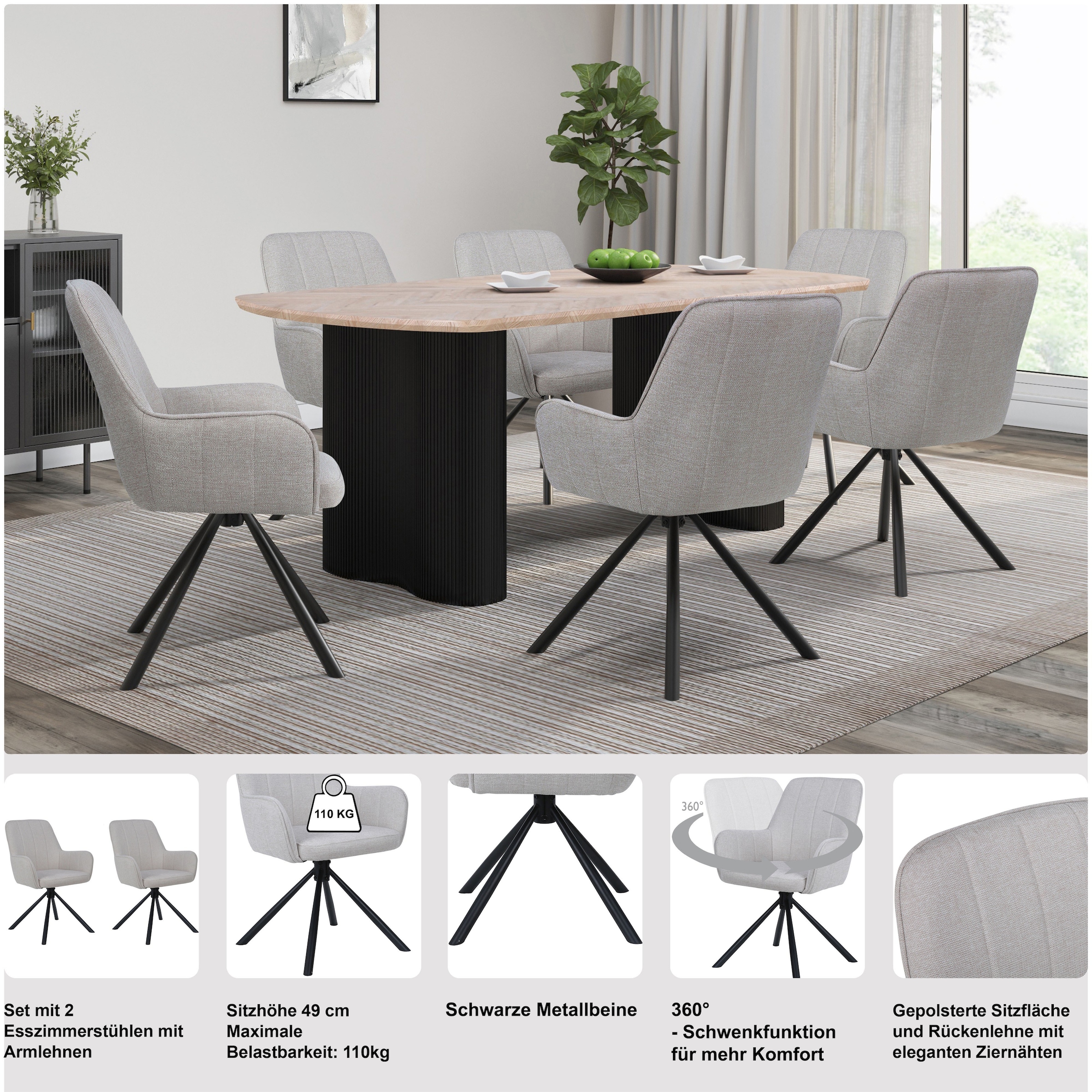 OTTO home Esszimmerstuhl »Flaurent« () 2 Stk.gepolsterte Rückenlehne, Armlehne und Sitzfläche, Sitzhöhe 50 cm