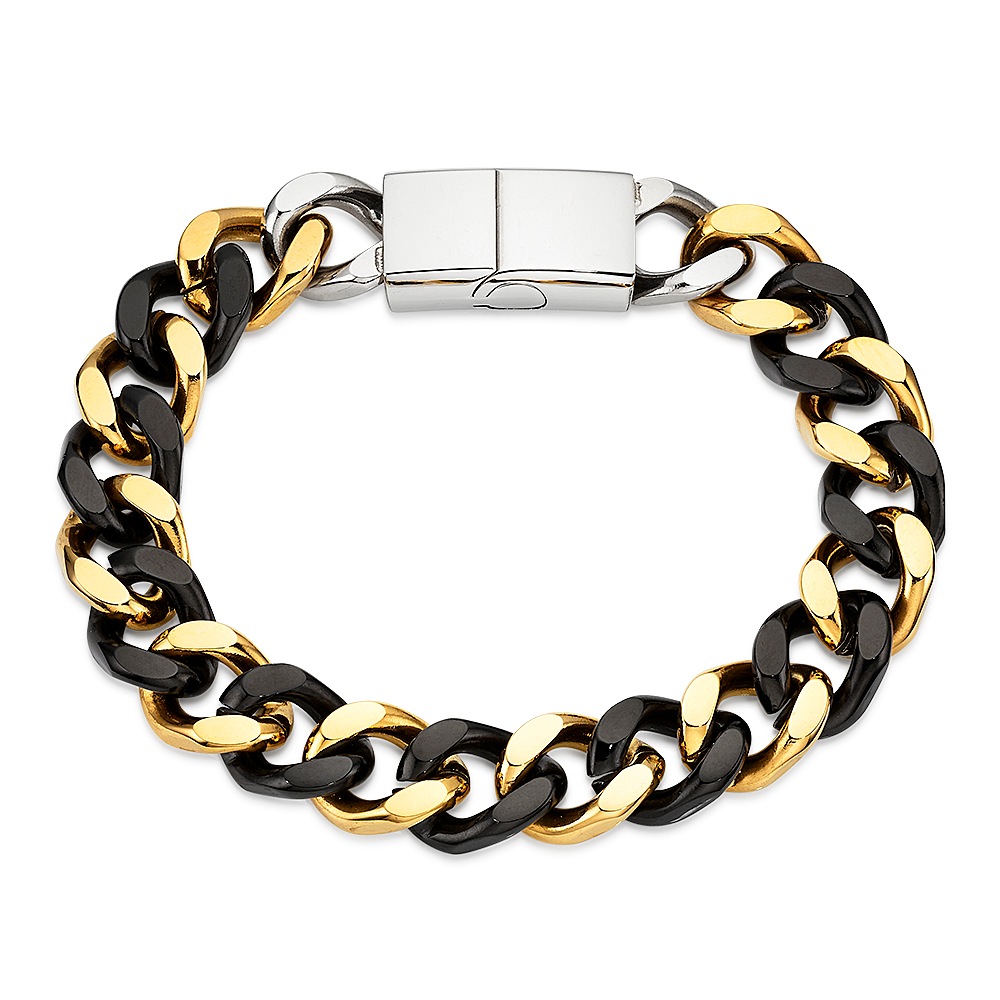 BRUNO BANANI Damen Edelstahlarmband "Schmuck Geschenk breites Armband gelbgoldfarben/schwarz", 21cm, Edelstahlgelbgoldfarben, schwarz,