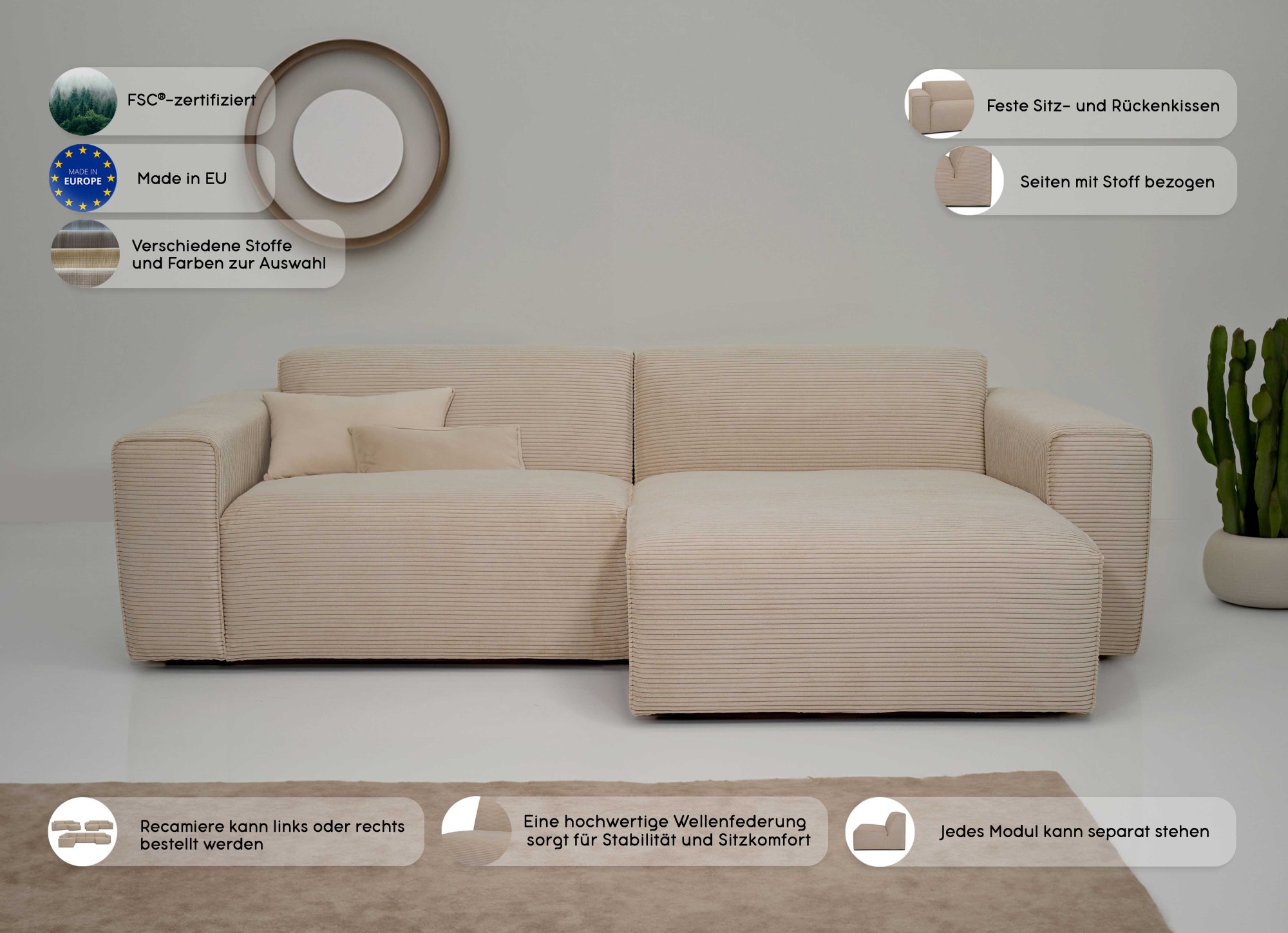 Thumbnail - OTTO home Ecksofa "Clayton" in einem trendigen Cord-Bezug, verschiedene Kombinationen verfügbar