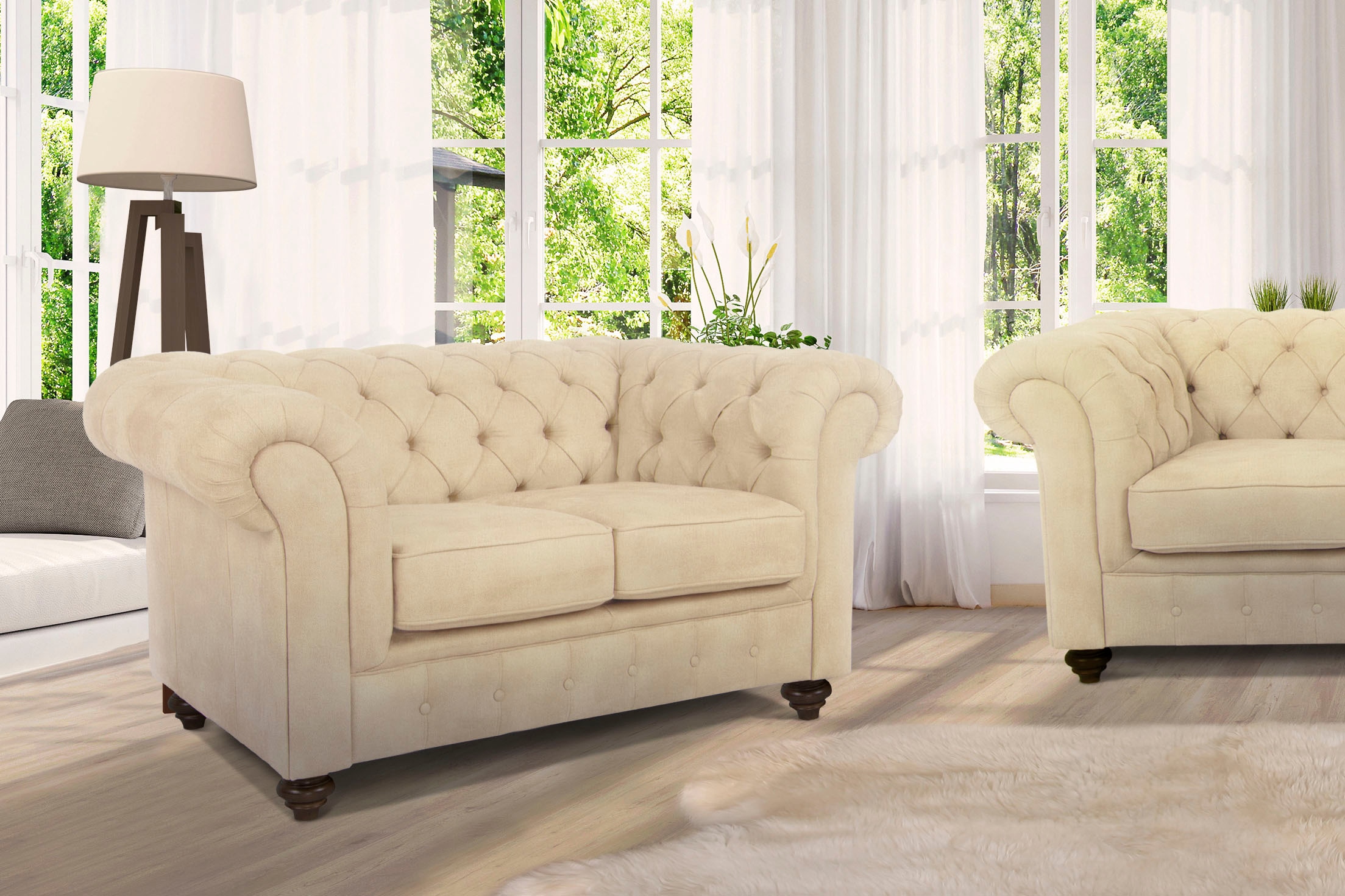 Home affaire Chesterfield-Sofa »Duc 2-Sitzer«, hochwertige Knopfheftung im Rücken, Samtoptik mit changierender Optik