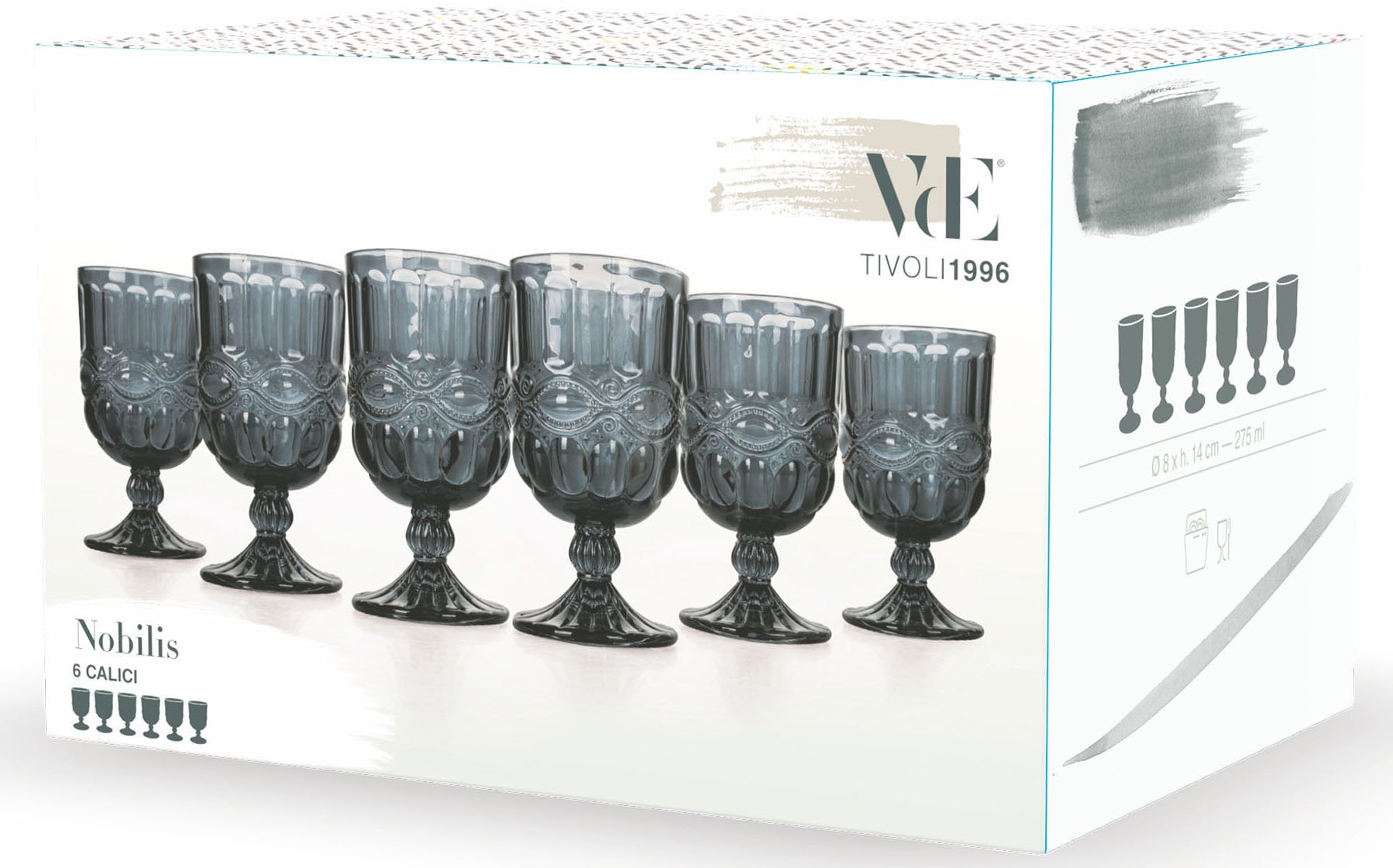 Villa d'Este Weinglas »Nobilis Grau«, (Set, 6 tlg.), Gläser-Set, 6-teilig, Inhalt 275 ml
