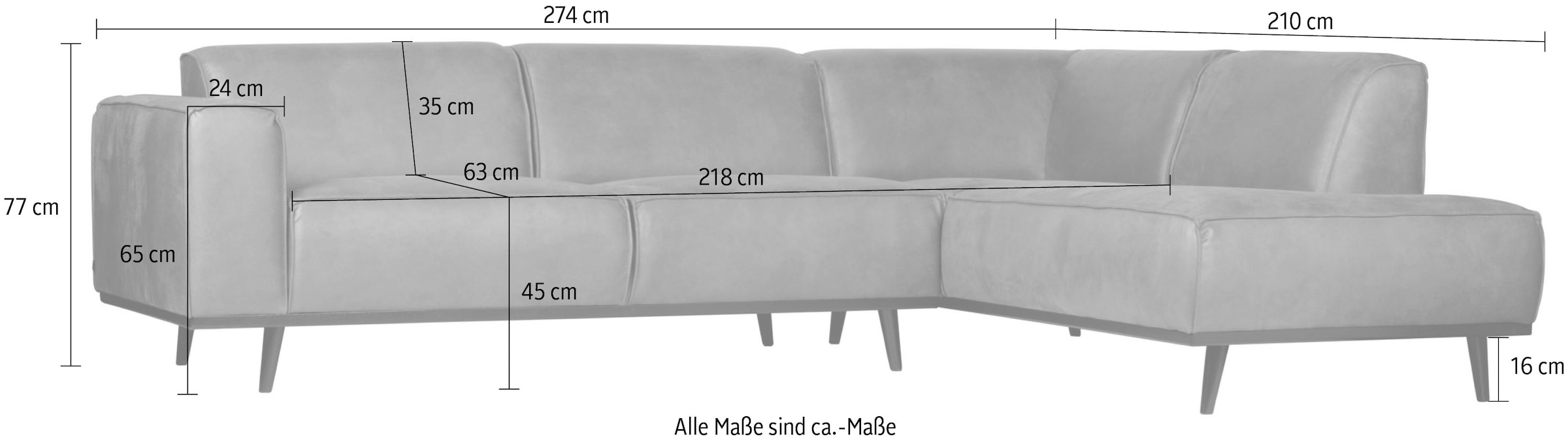 WOOOD Ecksofa »Statement«, frei im Raum stellbar, H 77 cm x B 274 cm