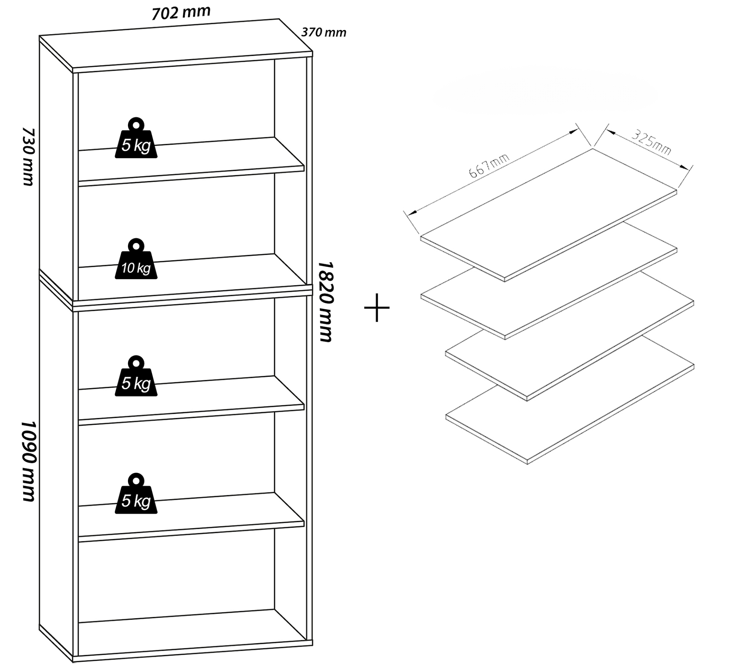 VCM Schuhschrank »VCM Holz-Schuhregal | Maße: H. 183 x B. 70 x T. 37 cm| Allzweckschrank | 9 Fächer | ohne Türen | ¿ Lona«, (1 St.)