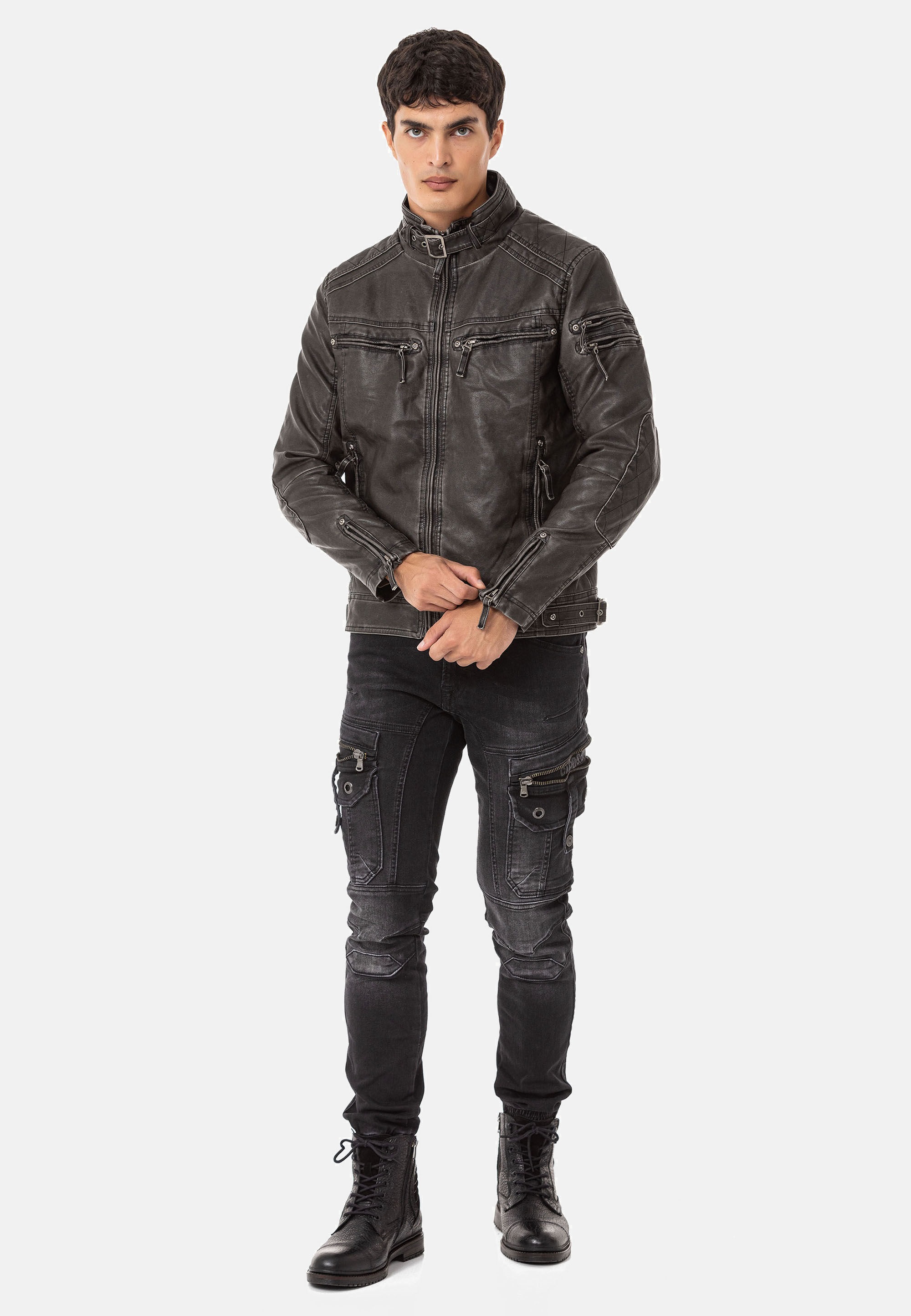Cipo & Baxx Bikerjacke »Jacke«, ohne Kapuze, im unifarbenen Look