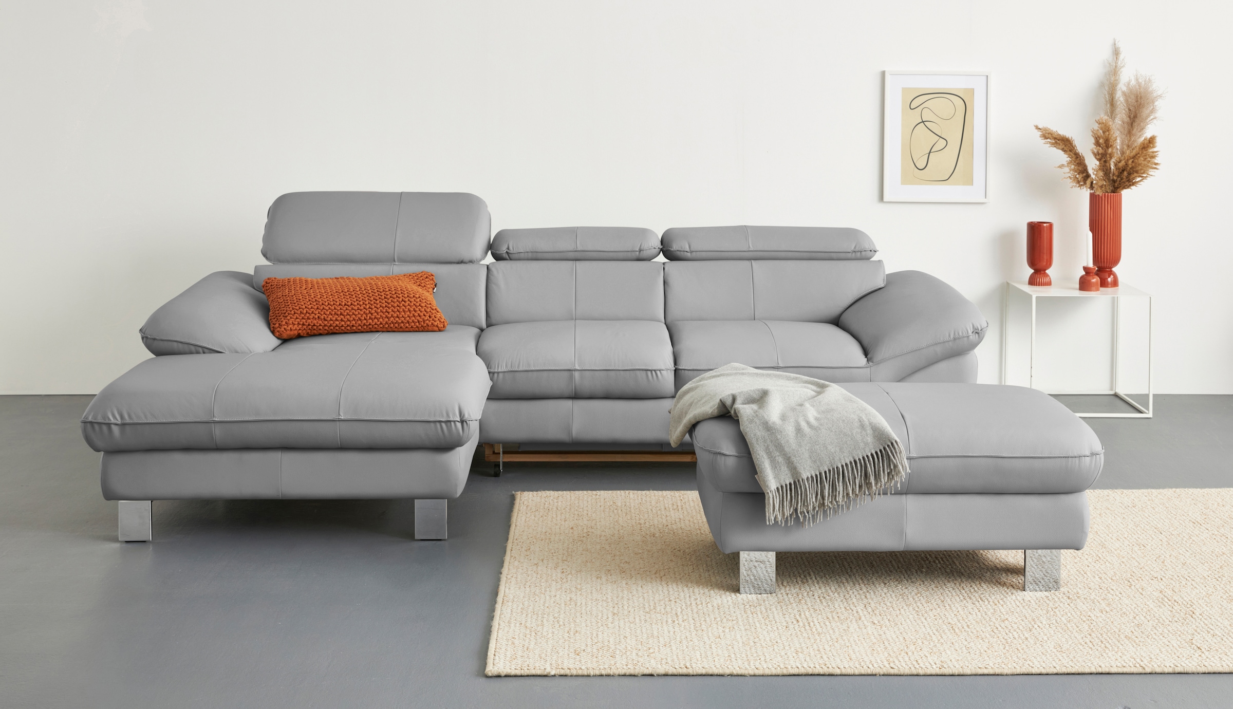 COTTA Ecksofa "Driver L-Form, B: 268 cm, moderne Couch mit Wellenunterfederung, Leder" Kopfteilverstellung, optional Schlaffunktion & Bettkasten