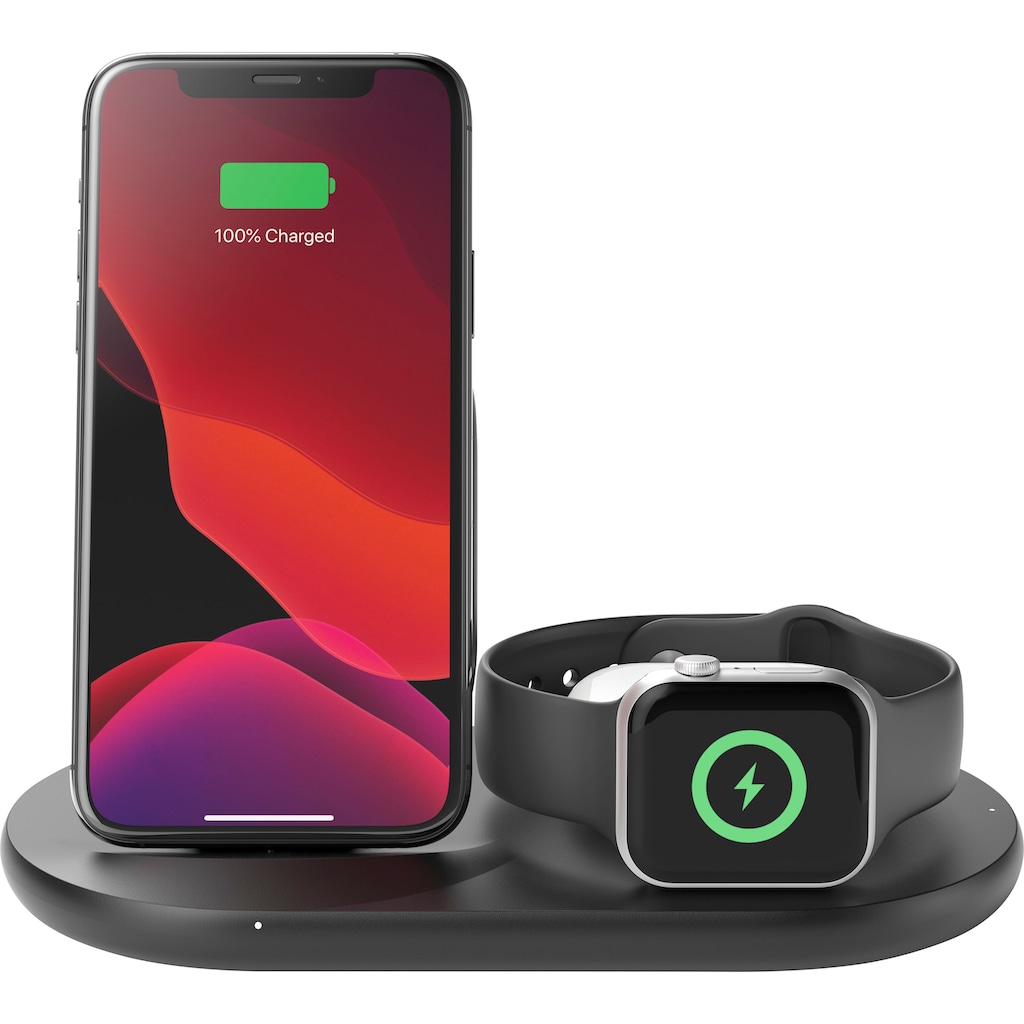 Belkin Wireless Charger »Belkin drahtloses 3-in-1 Ladegerät für iPhone, Apple Watch und AirPods«, (kompatibel für fast alle Apple iPhone, Apple Watch und AirPods)