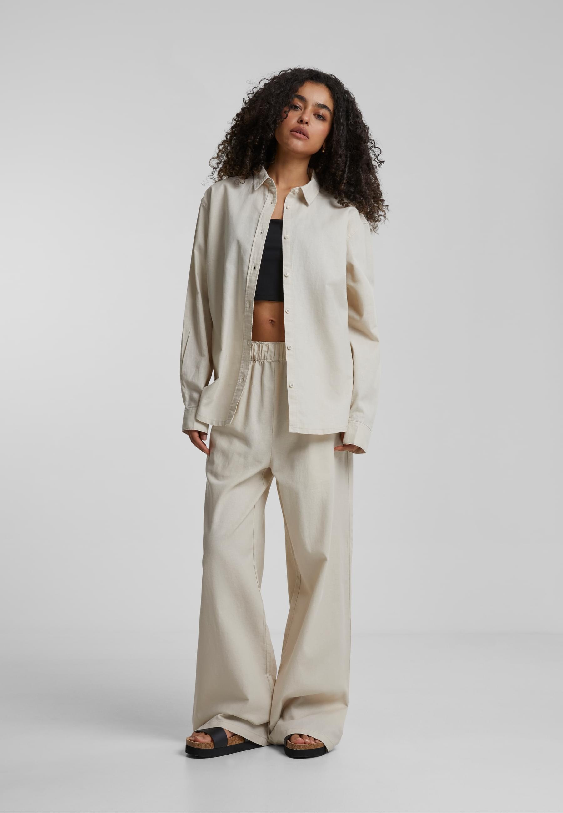 URBAN CLASSICS Stoffhose »Urban Classics Damen Ladies Linen Mixed Wide Pants«, (1 tlg.)