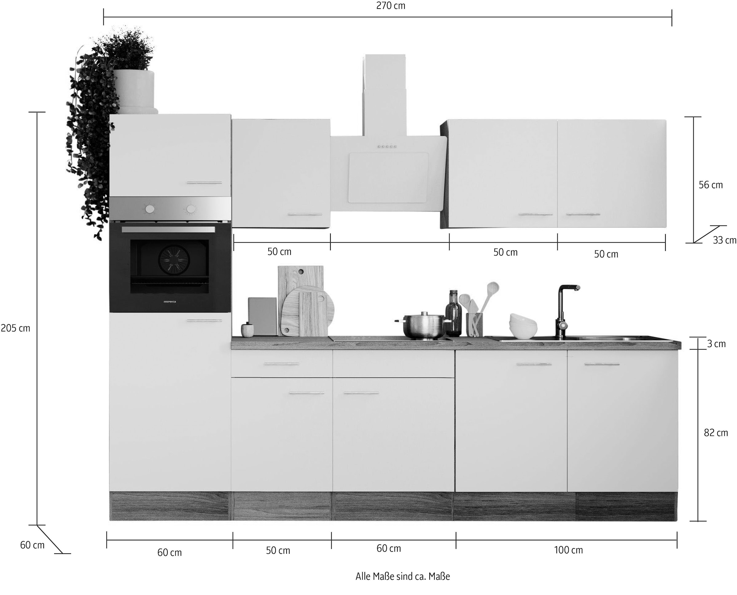 RESPEKTA Küche »Oliver«, Breite 270 cm, wechselseitig aufbaubar
