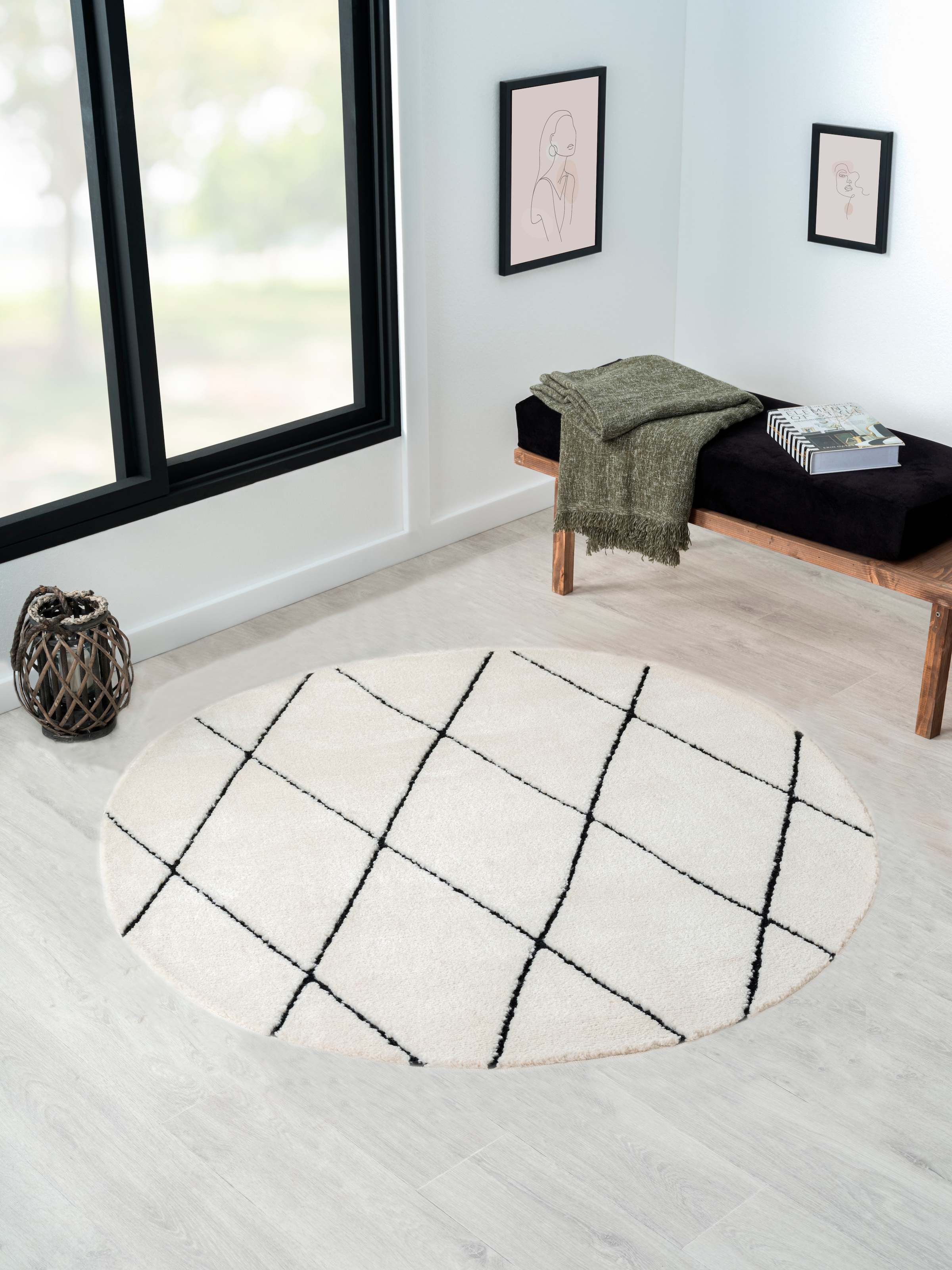 Myflair Möbel & Accessoires Hochflor-Teppich »Moroccan Diamond«, rund, modern, marokkanisches Design, Rauten Muster, weich durch Hochflor