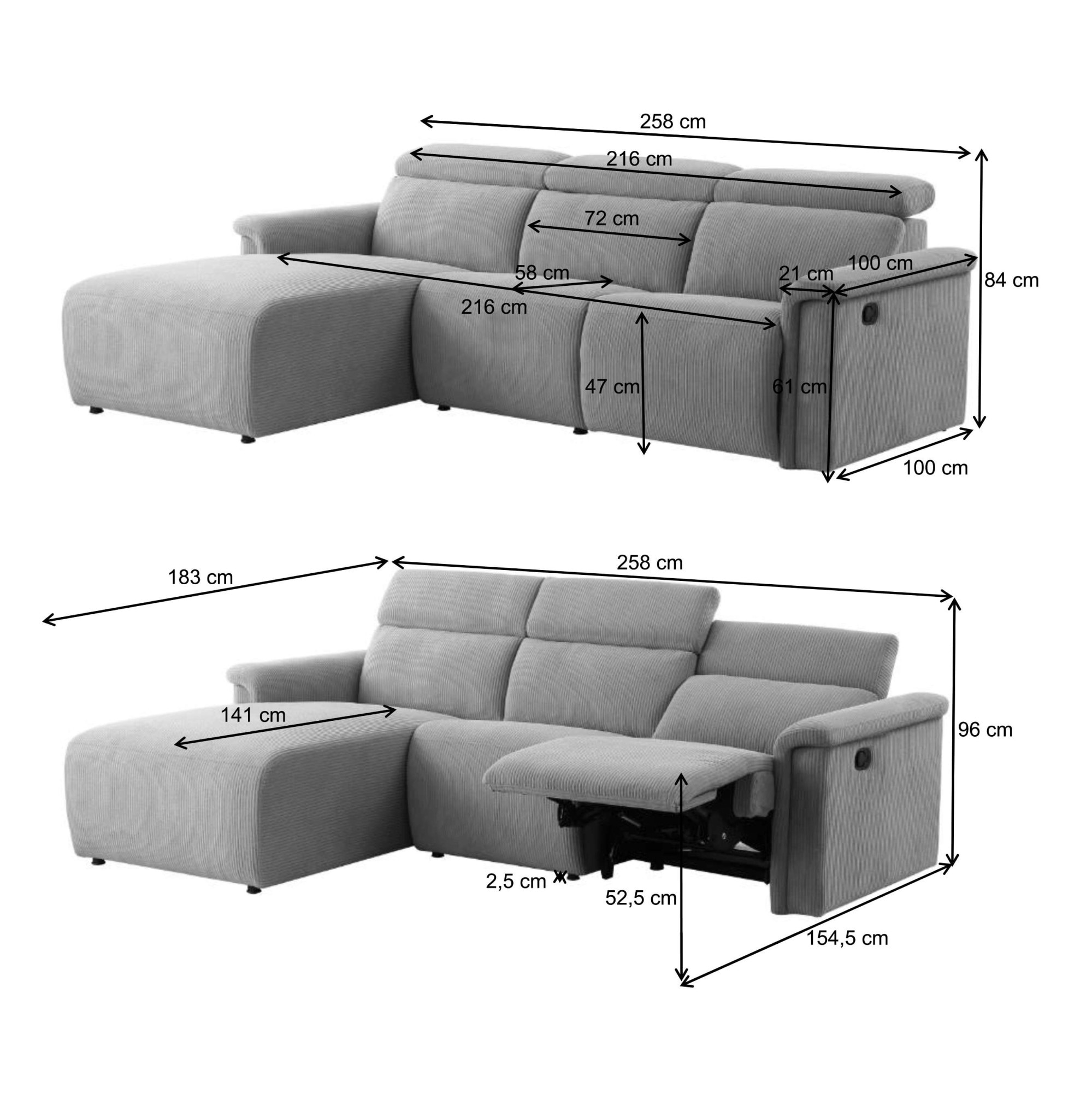 OTTO home Ecksofa »LUND, Struktur-Bezug, L-Form, 258cm, man./elektr. Relaxfunktion (USB)« USB-A/C bei elektrischer Variante und Kopfteilverstellung
