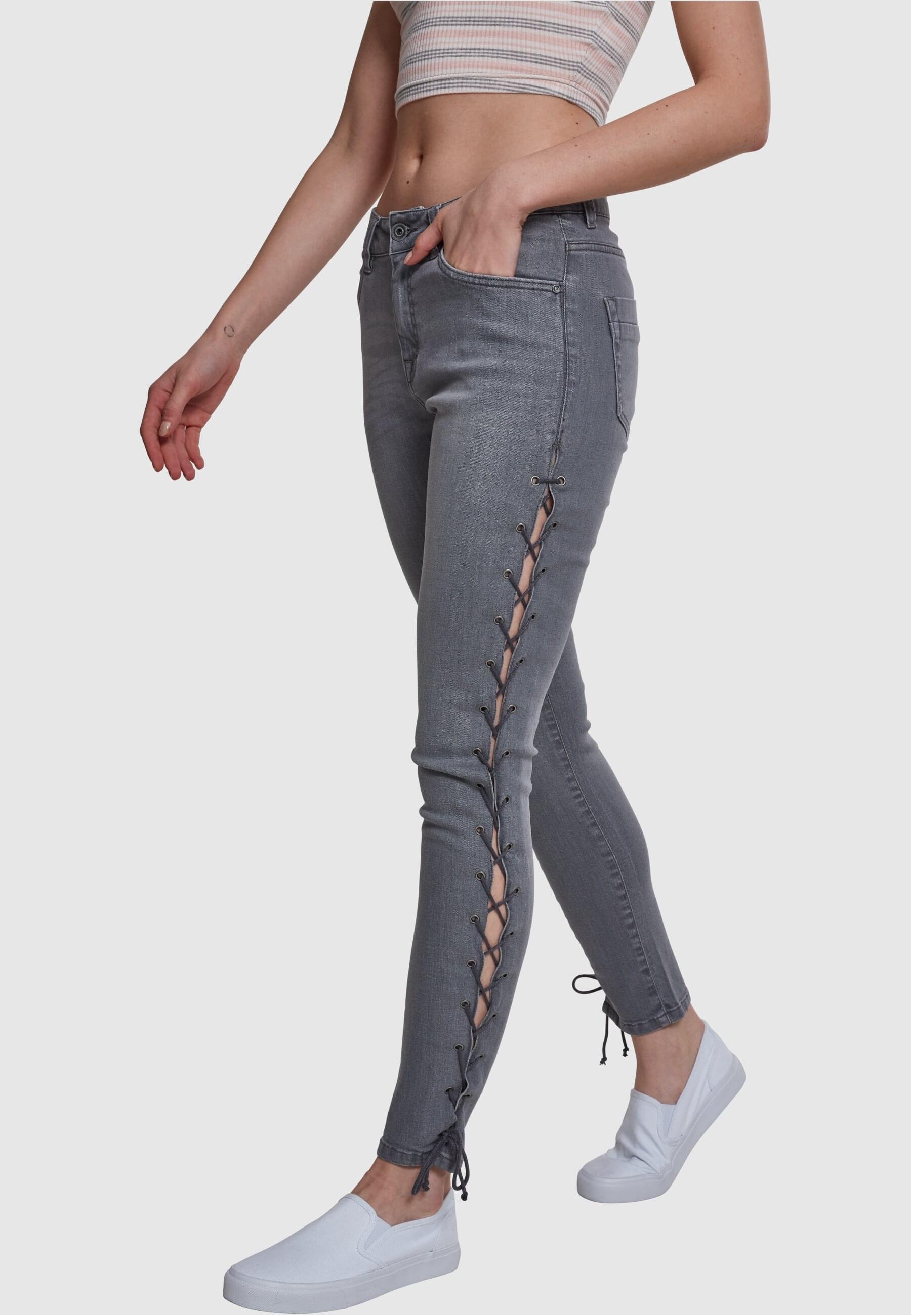 URBAN CLASSICS Bequeme Jeans »Urban Classics Damen Ladies Denim Lace Up Skinny Pants«, (1 tlg.)