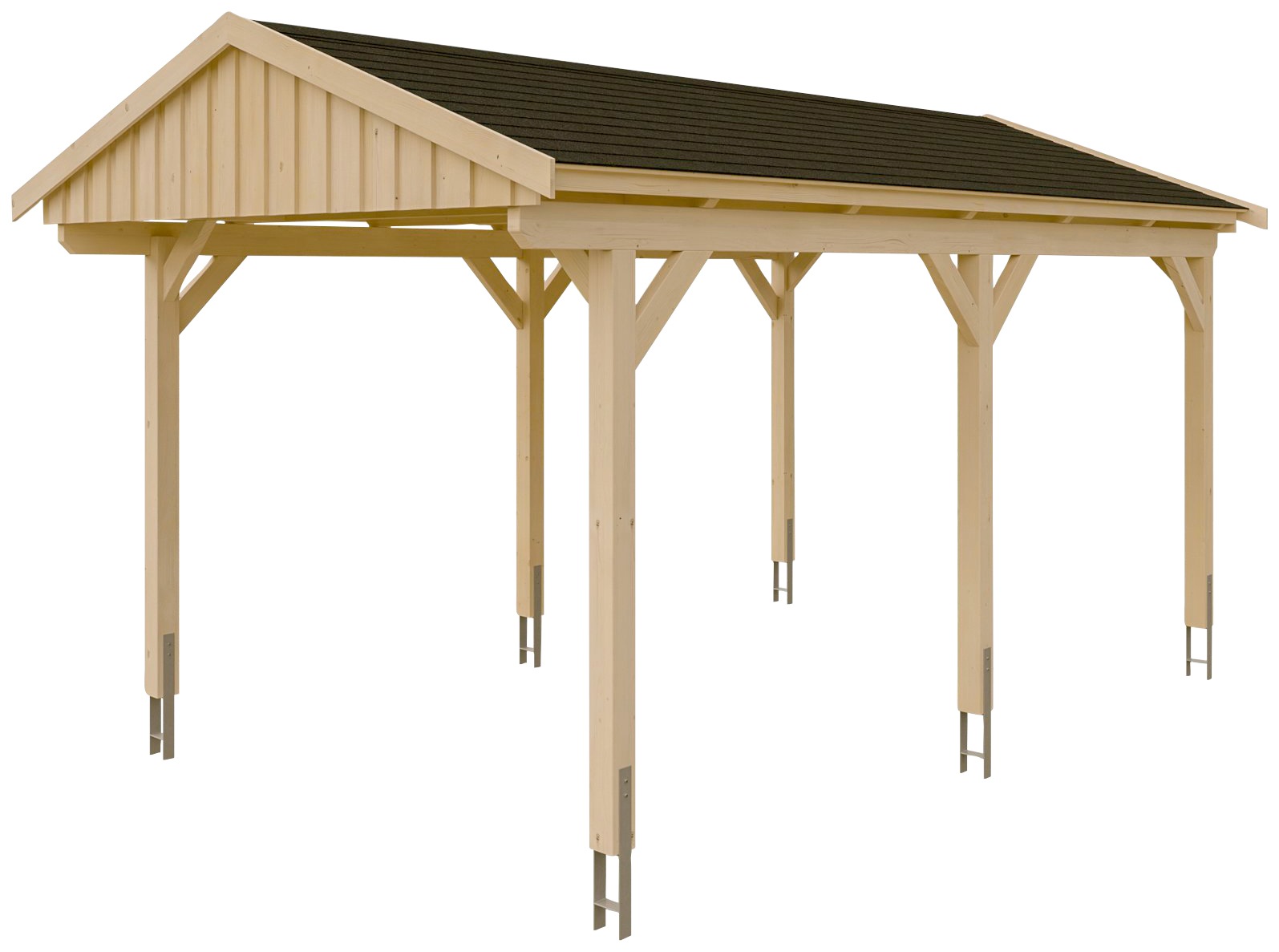 Skanholz Einzelcarport »Fichtelberg«, Leimholz-Nordisches Fichtenholz, natur, mit schwarzen Schindeln
