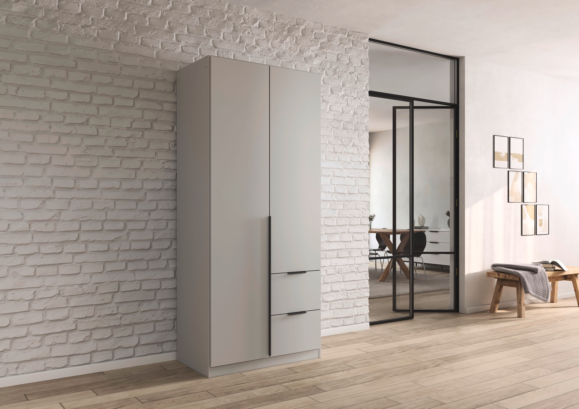 rauch Drehtürenschrank »Kleiderschrank Schrank Garderobe AGORDO mit Dekor- oder Hochglanzfront«, (in zwei Griff-Farben, Breiten 91-360 cm), mit Außenschubkästen, in 7 Breiten und 2 Höhen MADE IN GERMANY