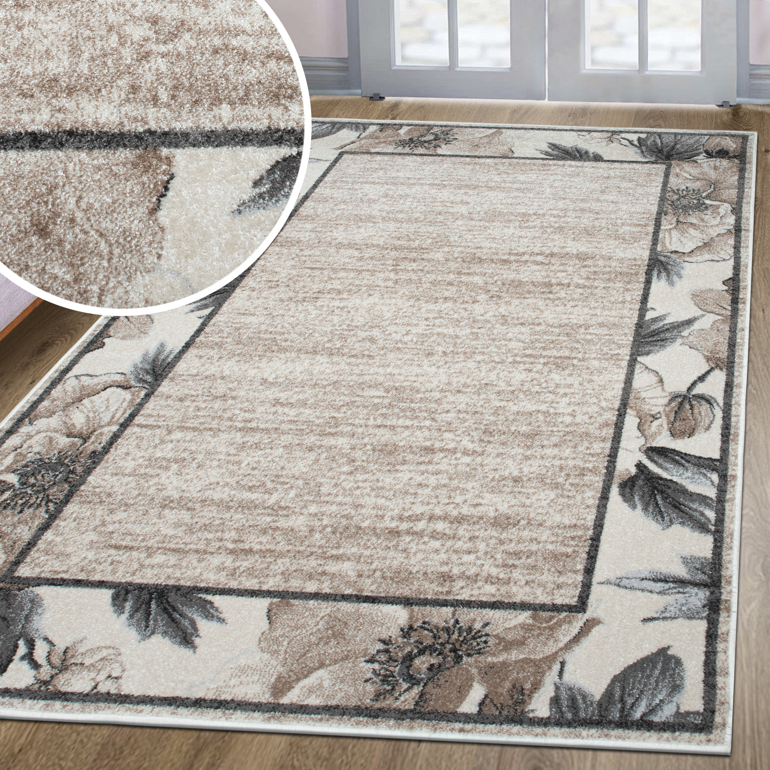 OTTO home Teppich "Florent mit Rahmen, Blumen Design" rechteckig 9 mm Höhe Floral, detailreiche Blüten, meliert, elegant, Wohnzimmer