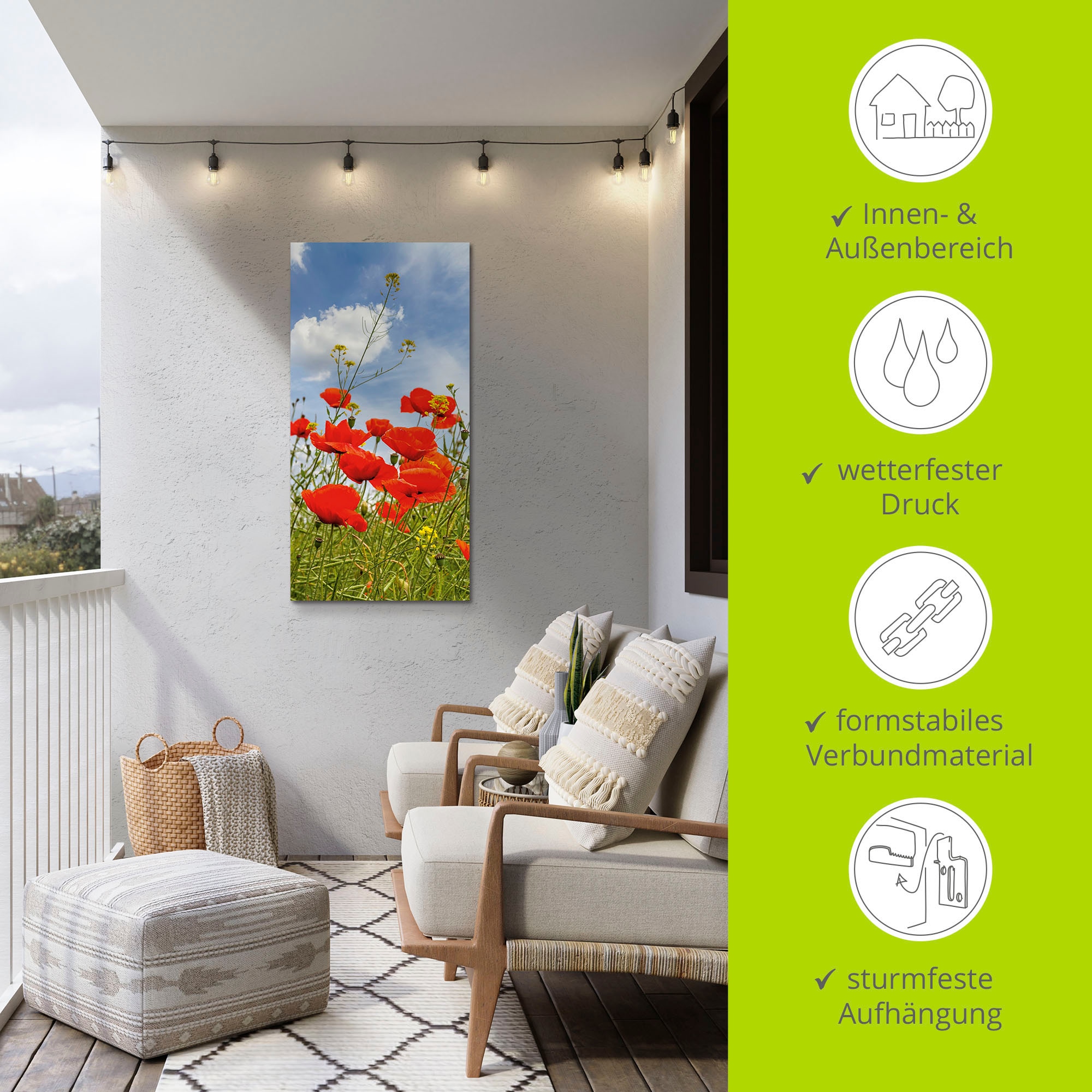 Artland Wandbild »Mohnblumen im Panorama«, Blumenbilder, (1 St.), als Alubild, Outdoorbild, Wandaufkleber in verschied. Größen