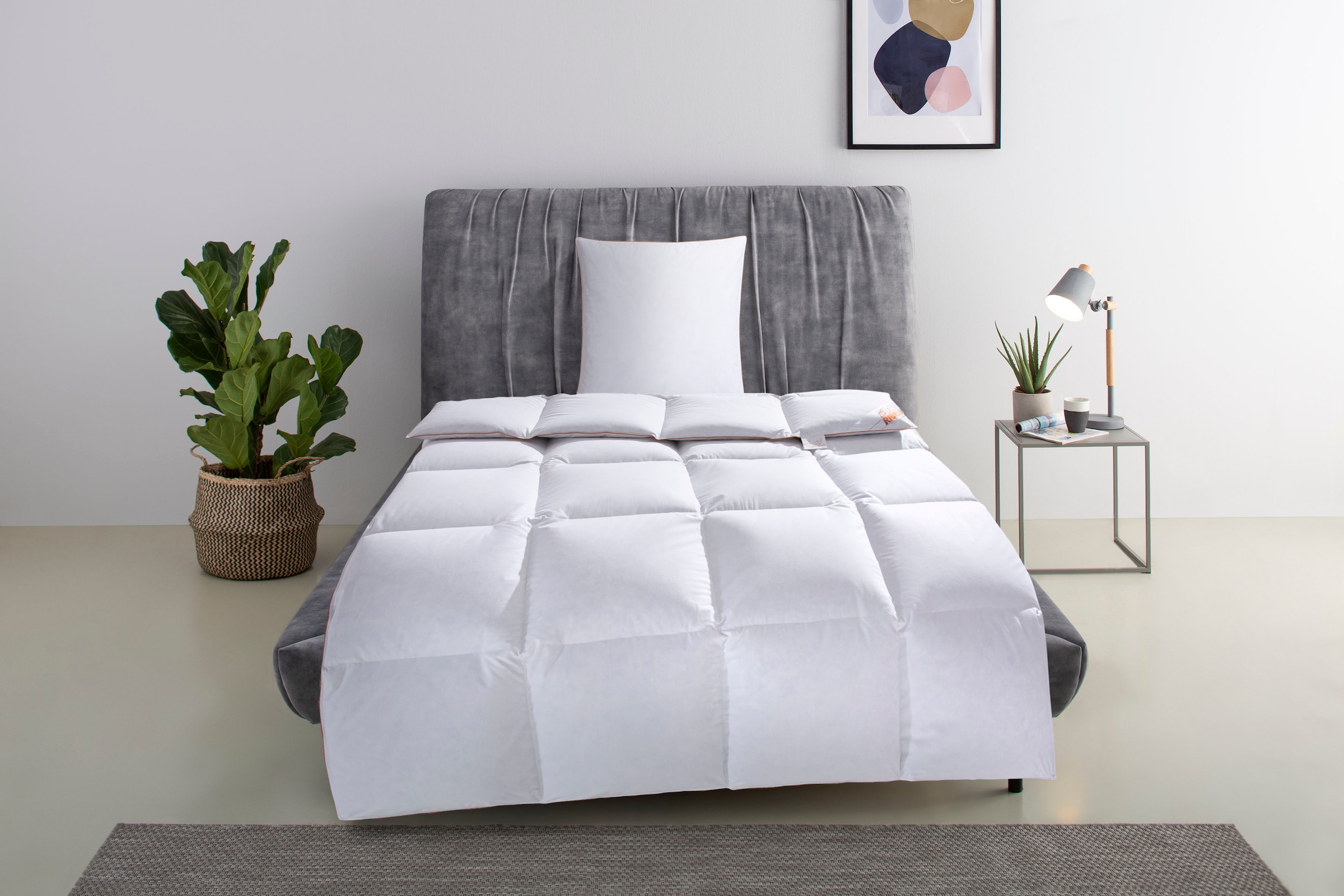 RIBECO Daunenbettdecke + Kopfkissen »Richard, Bettwaren-Set in 135x200 oder 155x220 cm, Sommer oder Winter«, (Spar-Set), Seit 105 Jahren überzeugt RIBECO durch Qualität