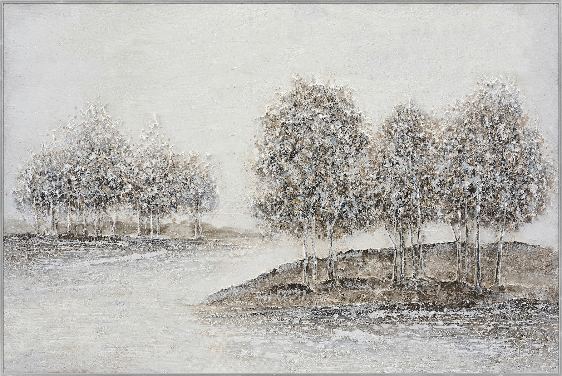 Bönninghoff Ölgemälde "handarbeit gerahmt BÄUME 78x118 cm – Wandbild Deko neutral" Baum Bäume Landschaft 1 Stk. tlg. handgefertigt, jedes Bild ein Unikat, Schattenfugenrahmen