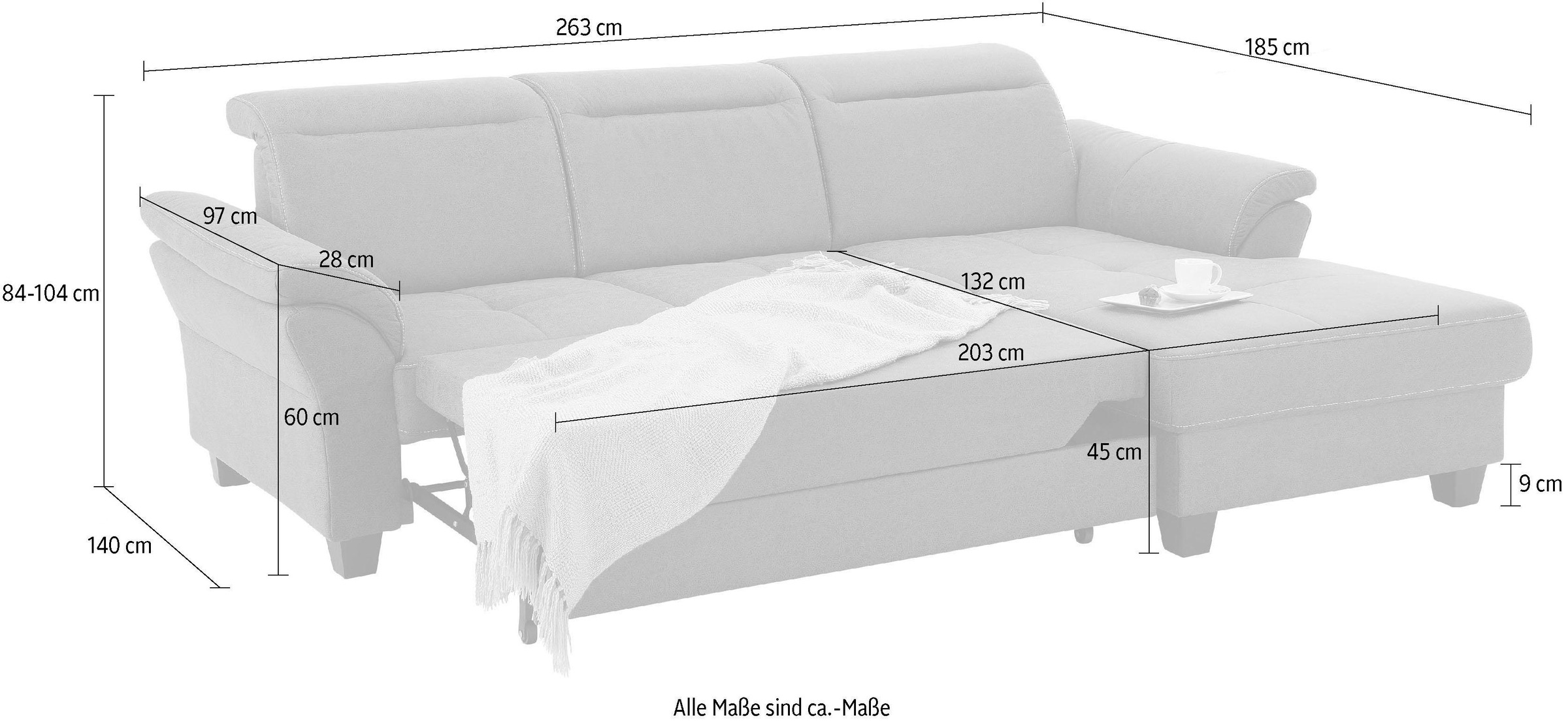 Home affaire Ecksofa »Solvei L-Form«, mit Recamierenabschluß und Sitztiefenverstellung