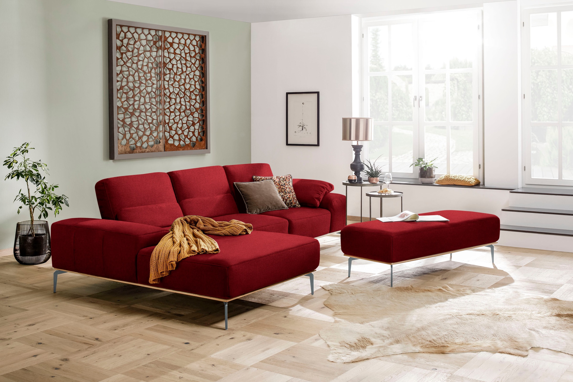 W.SCHILLIG Polsterhocker »run«, mit elegantem Holzsockel, Füße in Silber matt, Breite 150 cm