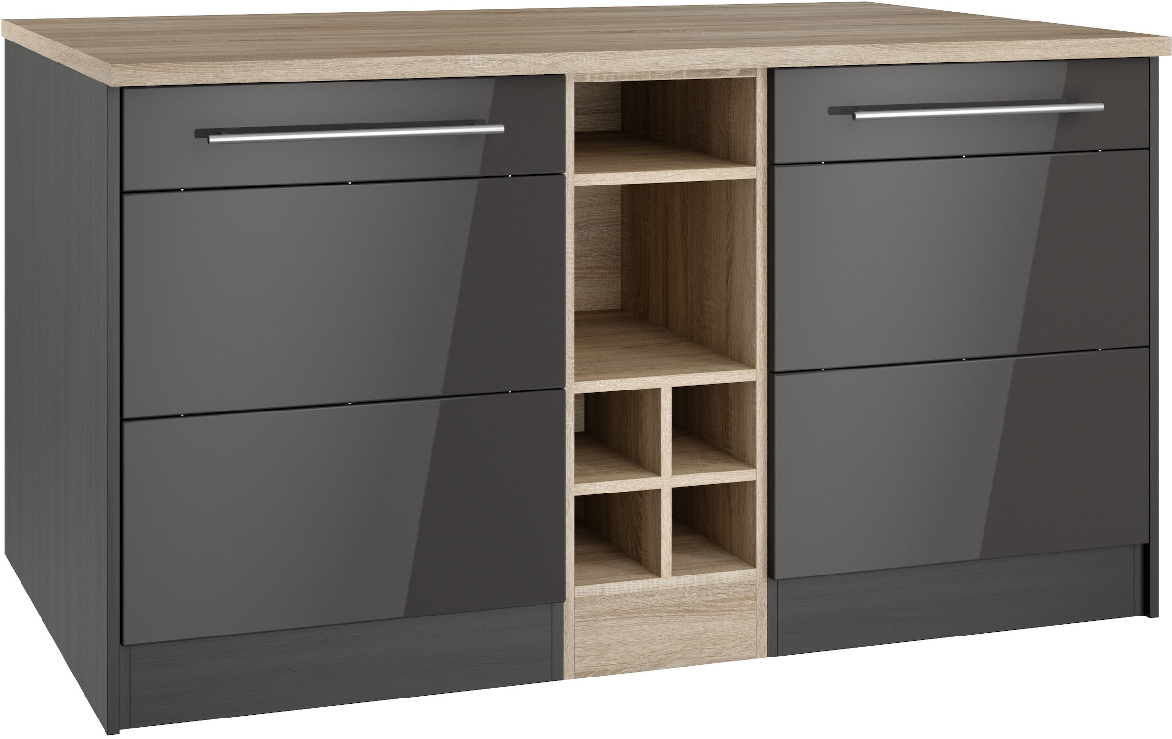 KOCHSTATION Kücheninsel "KS-Wien", Breite 153 cm, MDF-Fronten, Flaschenregal