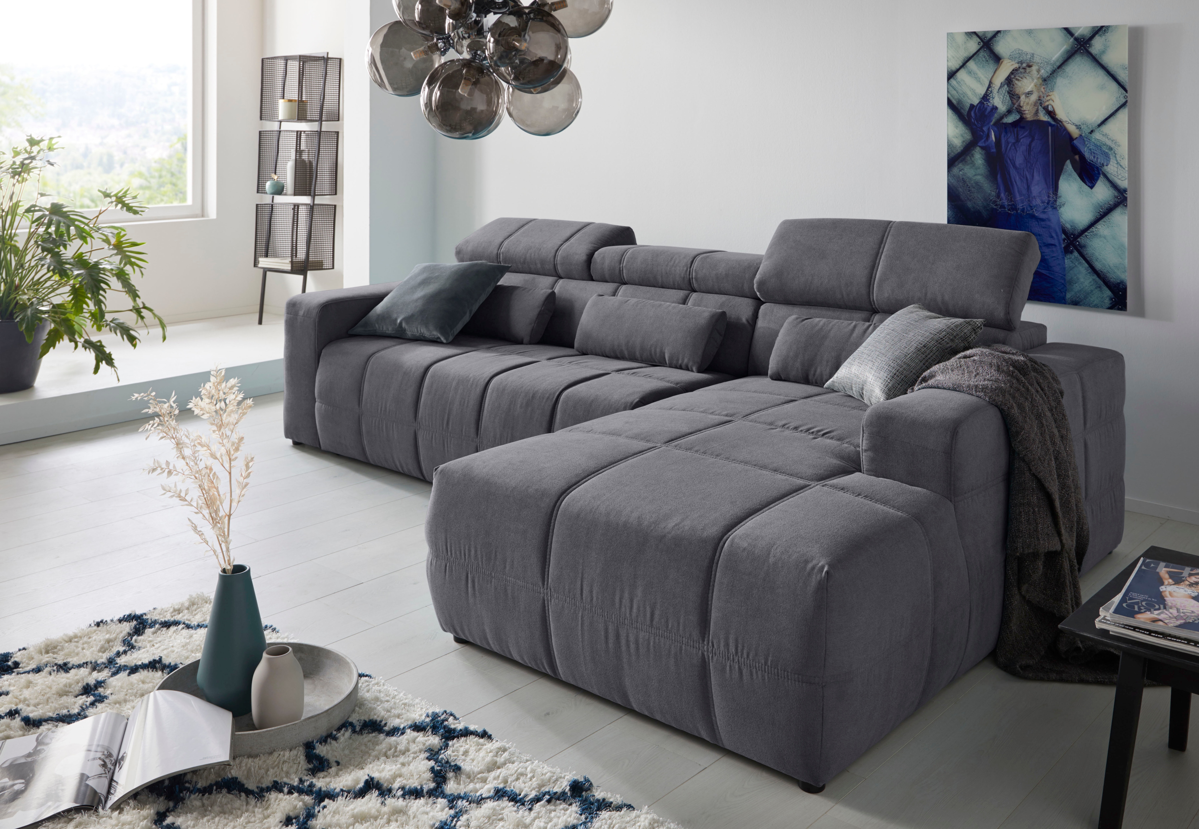 DOMO collection Ecksofa "BRANDON 289x177x80 cm, whlw. mit Sitztiefenverstellung, L-Form" mit Kopfteilverstellung, wahlweise Sitztiefenverstellung, L-Form