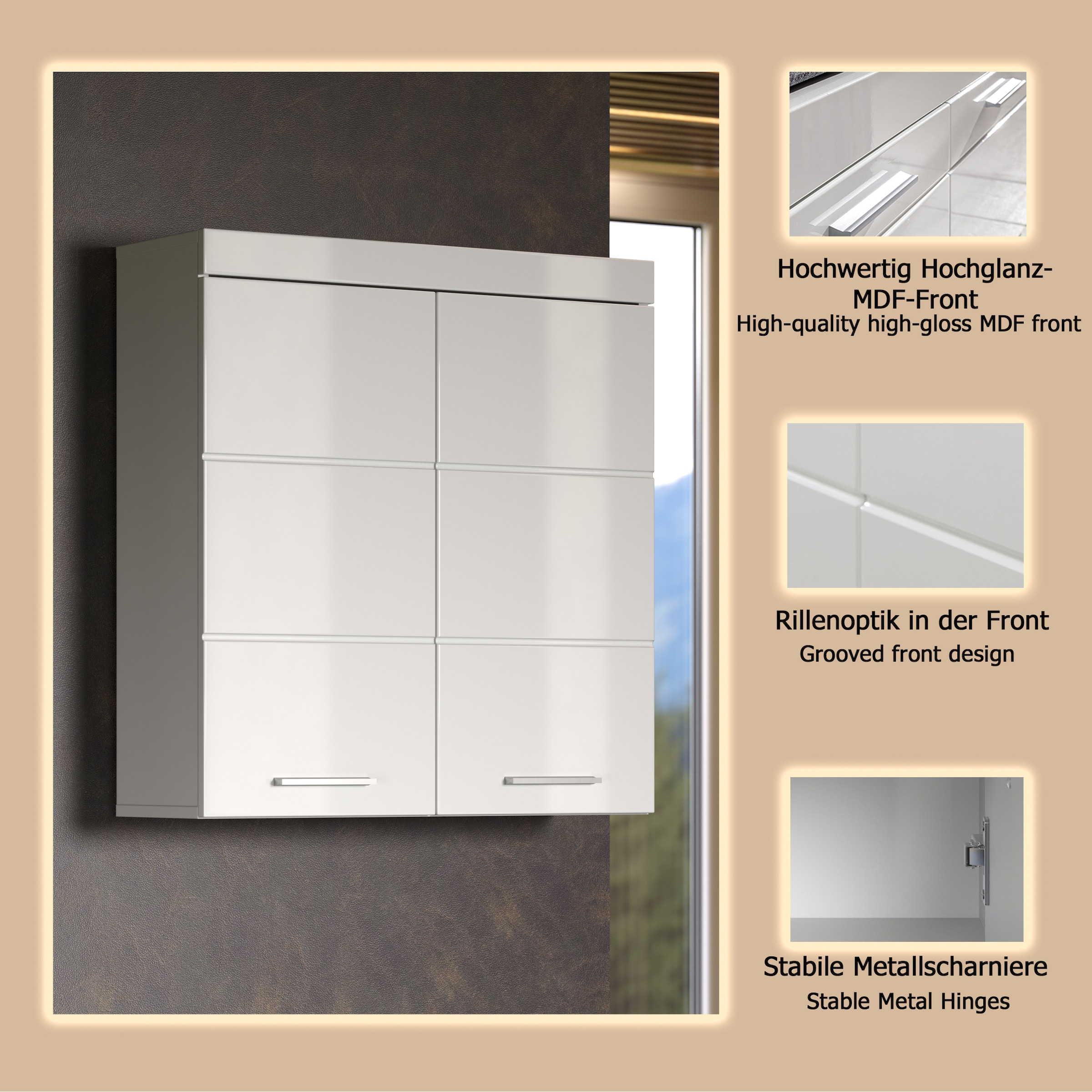 welltime Hängeschrank »Avena«, Badschrank breit mit verstellbaren Böden - Maße (B/T/H) 73/23/77 cm