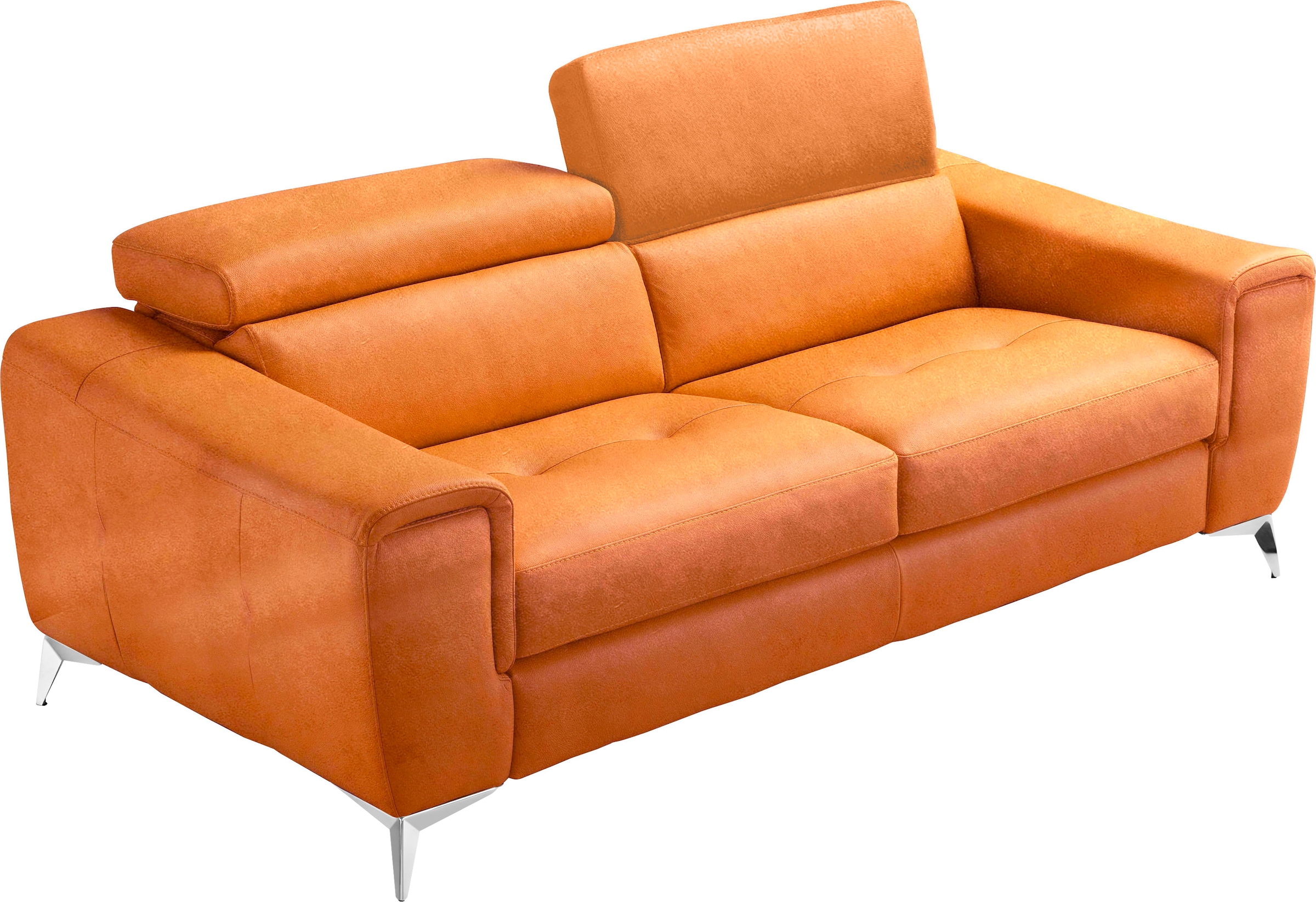 Egoitaliano Schlafsofa "Francine Designsofa, Loungesofa mit Dauerschlaffunktion, Breite 233 cm" mit Bettfunktion, Luxus-Microfaser Lederoptik, cognac, Fußfarbe chrom
