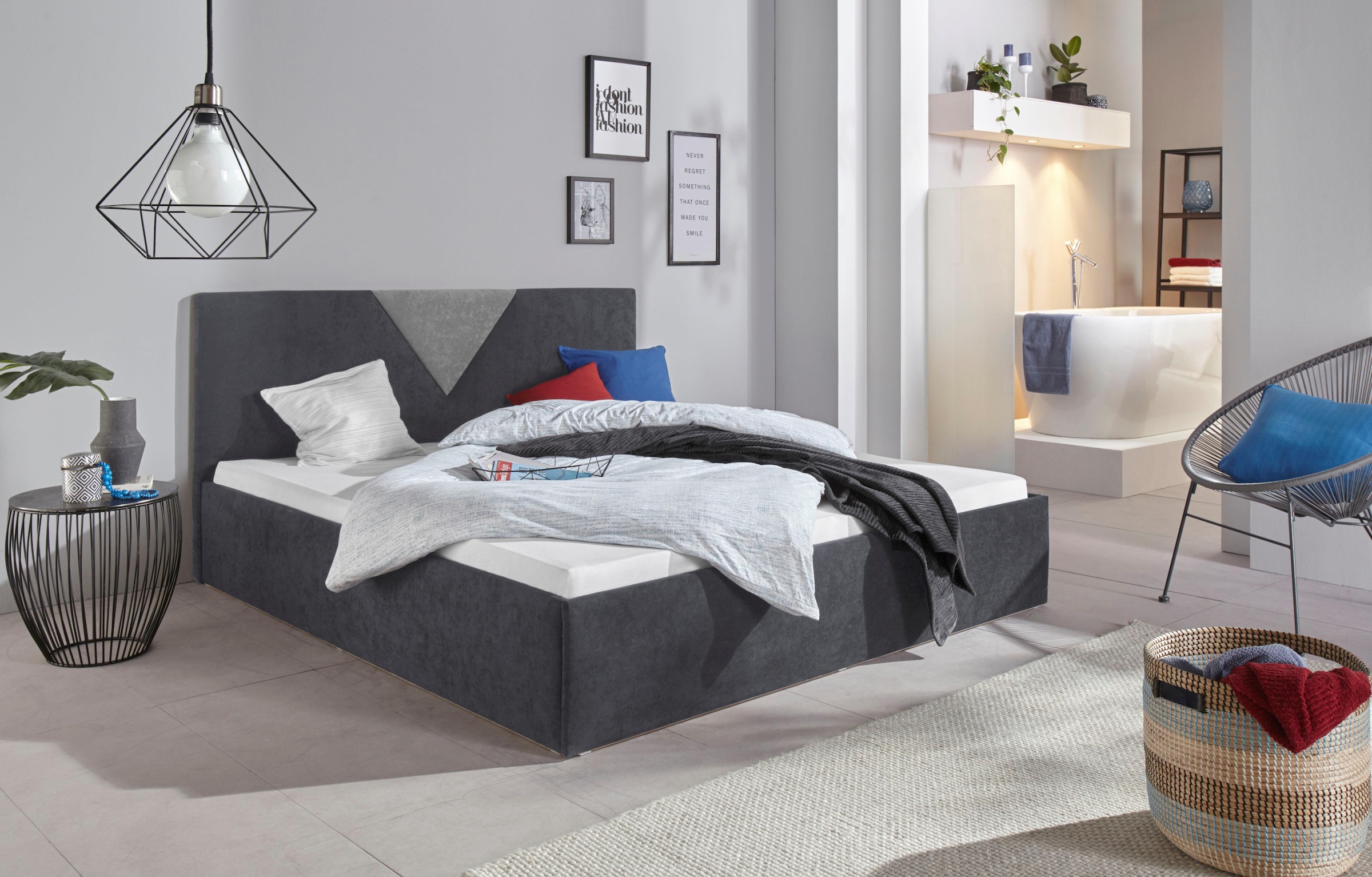 Polsterbett "Malibu", grau (anthrazit, grau), B:192cm L:212cm, Bezug Bett: Microfaser (100% Polyester);Bonnell-Federkernmatratze: 51% Polypropylen, 39% Polyester und 10% Baumwolle;Kaltschaummatratze: 100% Polyester, Bezug abnehm- und waschbar bis 60C, WES 8
