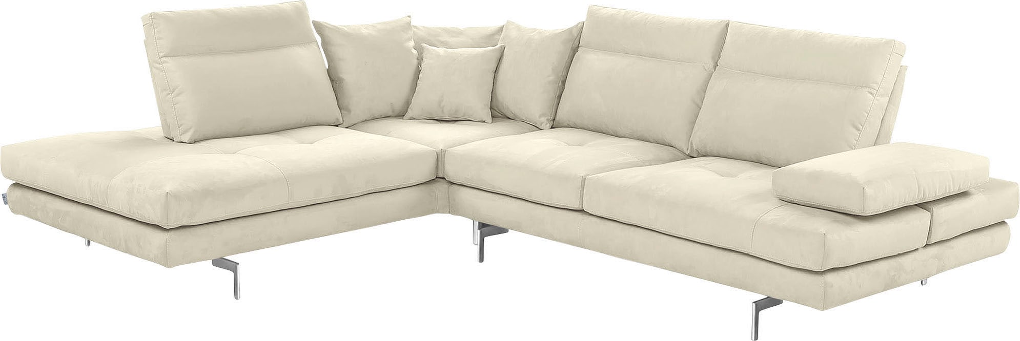 CALIA ITALIA Ecksofa "Toby Wing, B/T: 288/232 cm, Designsofa mit hohem Sitzkomfort, L-Form" Sitztiefenverstell.,wahlw. mit Kissen-Set, Füße chrom glänzend