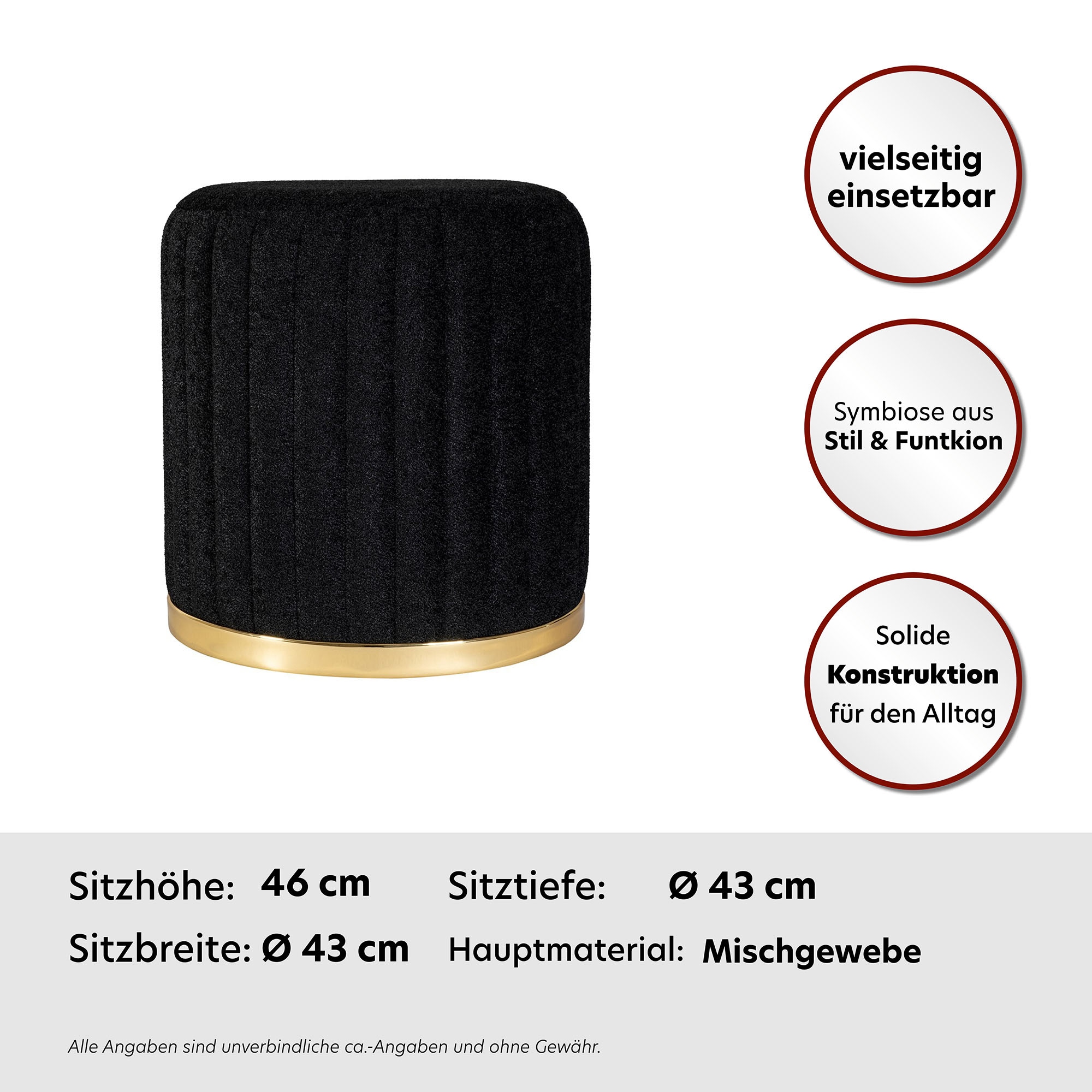 Kayoom Sitzhocker »Hocker Doric, trendiger Look, ästhetische Farbgebung, schöne Steppung«, (1 St.), komfortabel, hochqualitativ, pflegeleicht, liebevolle Verarbeitung