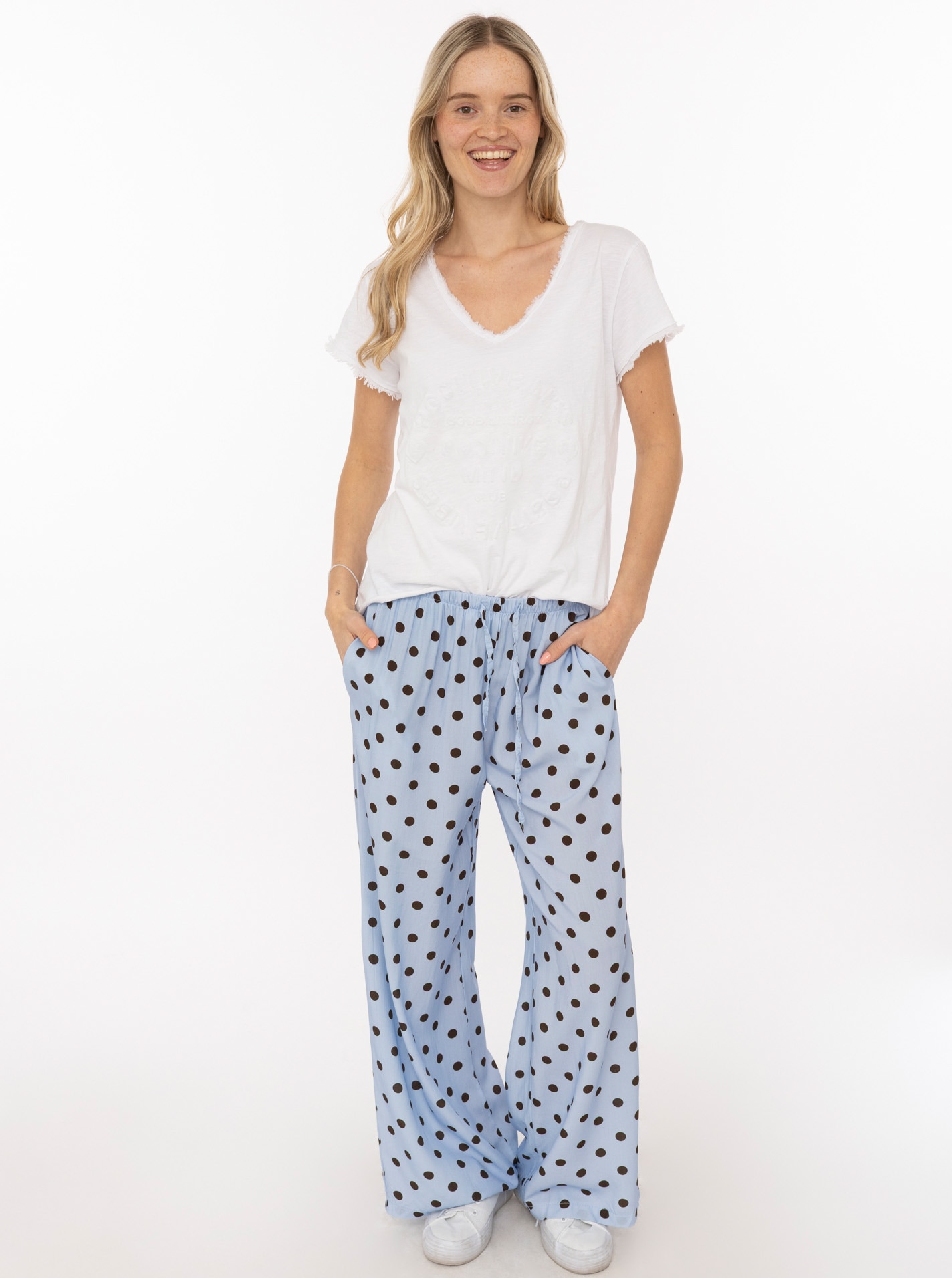 Zwillingsherz Stoffhose "Sommerhose "Punkte"" allover-Punktemuster, elastischer Bund mit Bindeband