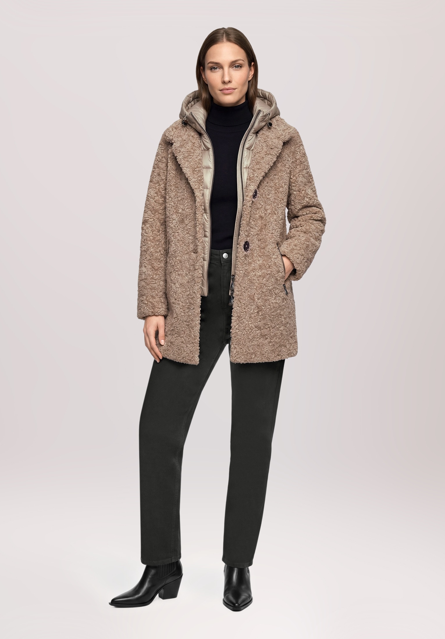 Amber & June Plüschjacke »Damen mit abnehmbarem Westenteil« mit Kapuze