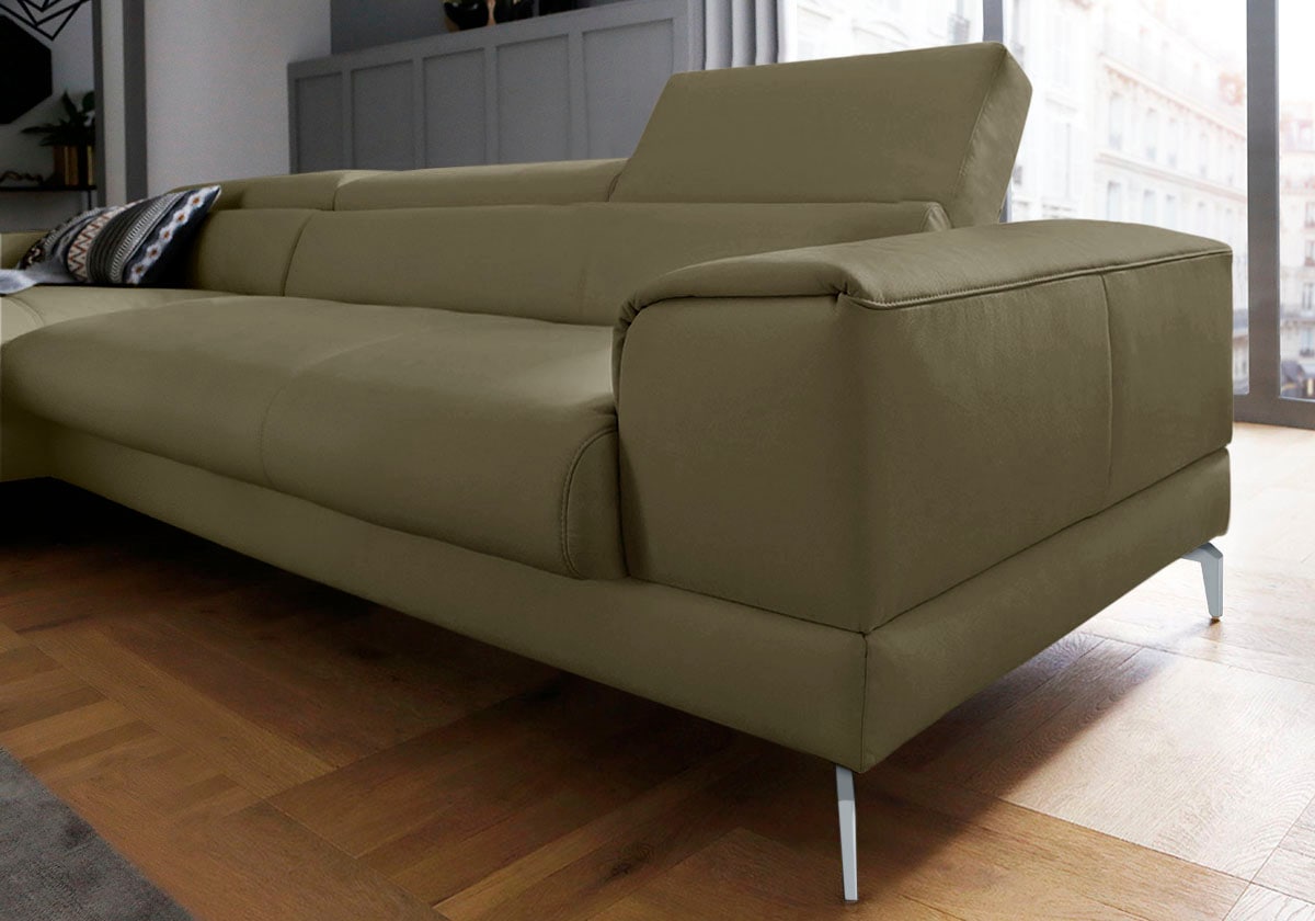 W.SCHILLIG Ecksofa »piedroo, Designsofa mit tollem Sitzkomfort, bequem und elegant, L-Form«, Kopfteilverstellung, wahlweise mit Sitztiefenverstellung, Breite 343cm