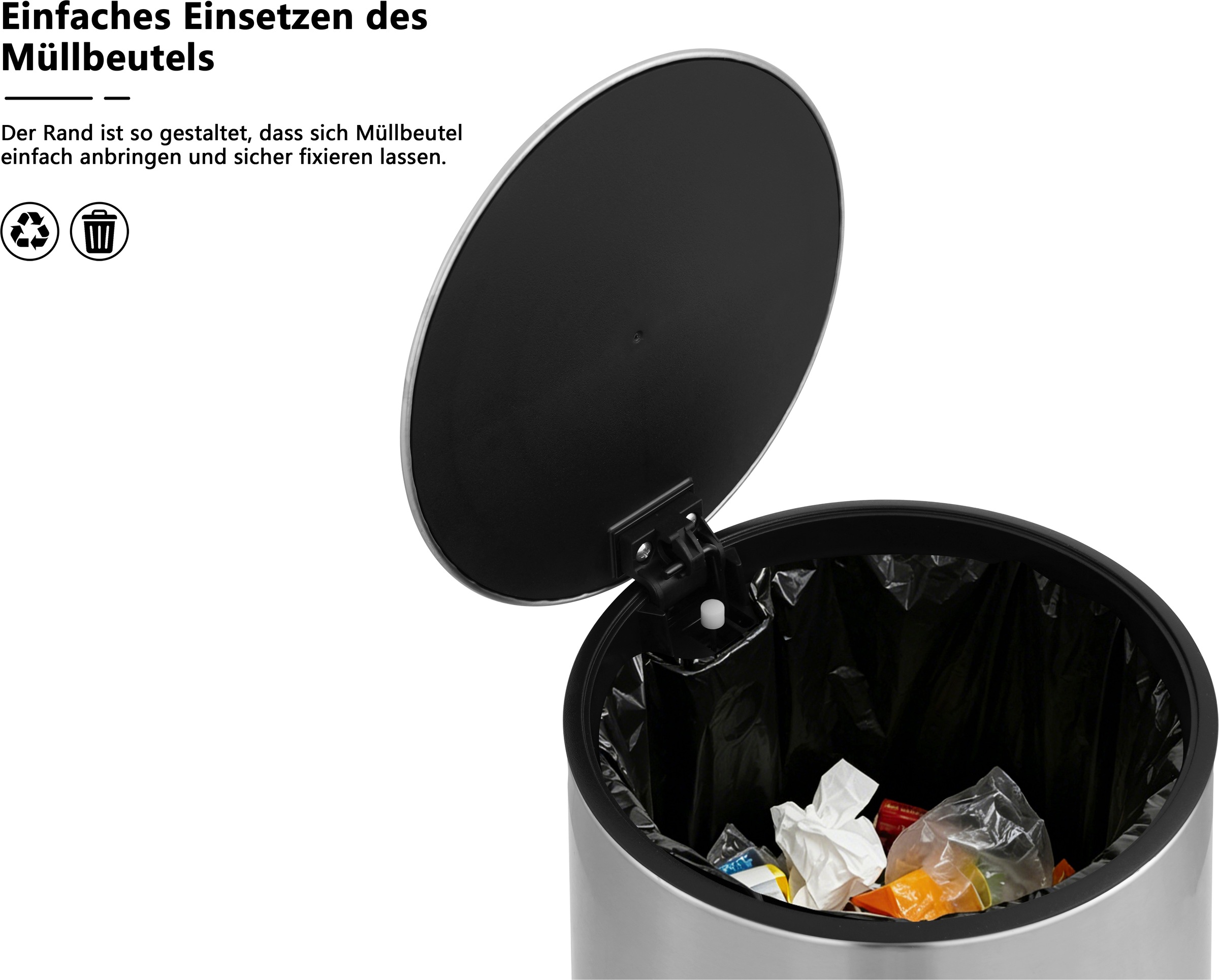 OTTO home Mülleimer »Lennu, mit verzögertem Schließmechanismus und verstecktem Griff« 1 Behälter moderner Treteimer für Küche oder Bad, Abfalleimer mit Deckel