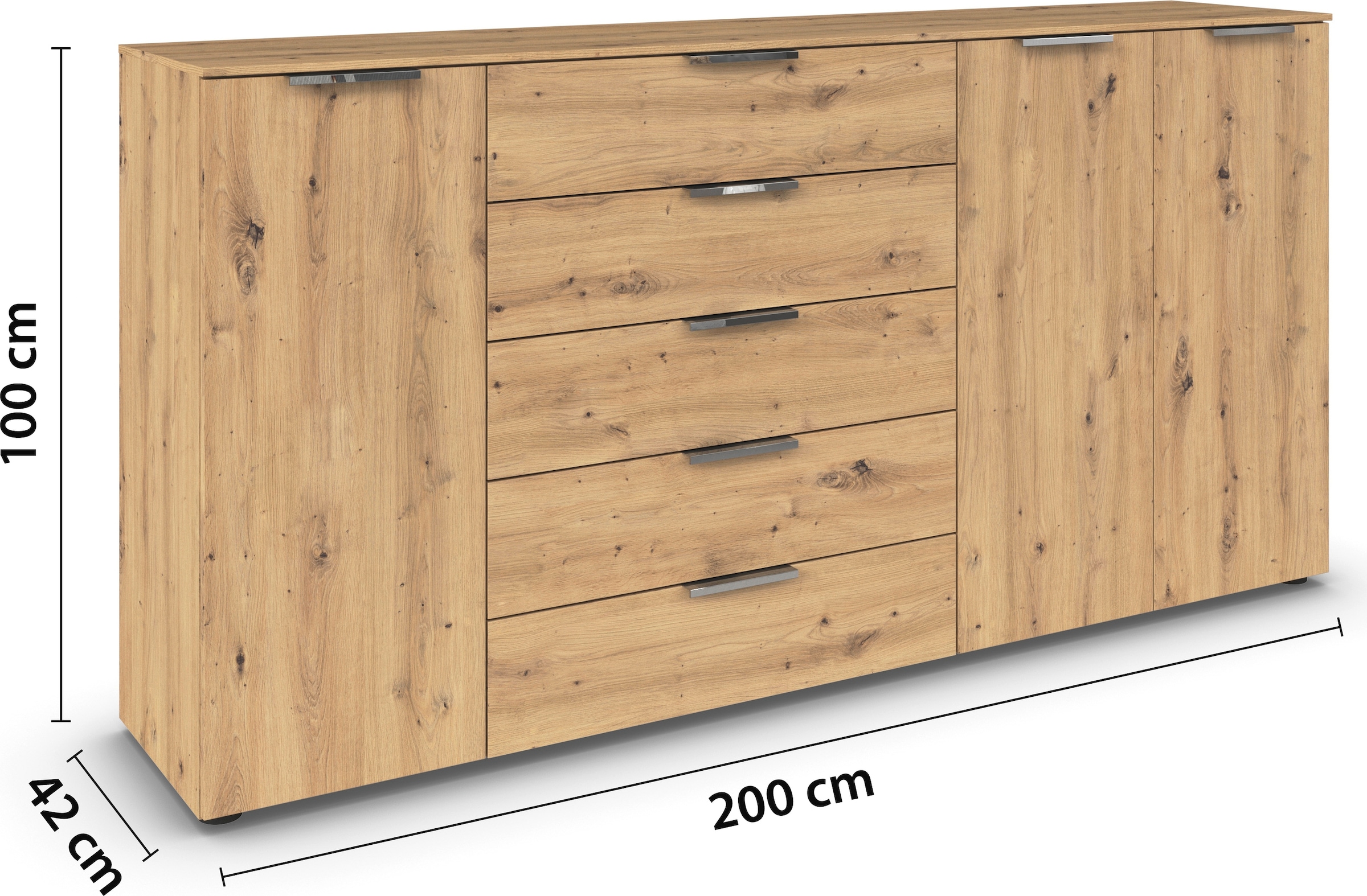 rauch Schubkastenkommode »Flipp Sideboard Kommode Wäscheschrank Bestseller«, 3-türig mit 5 Schubladen und Soft-Close-Funktion